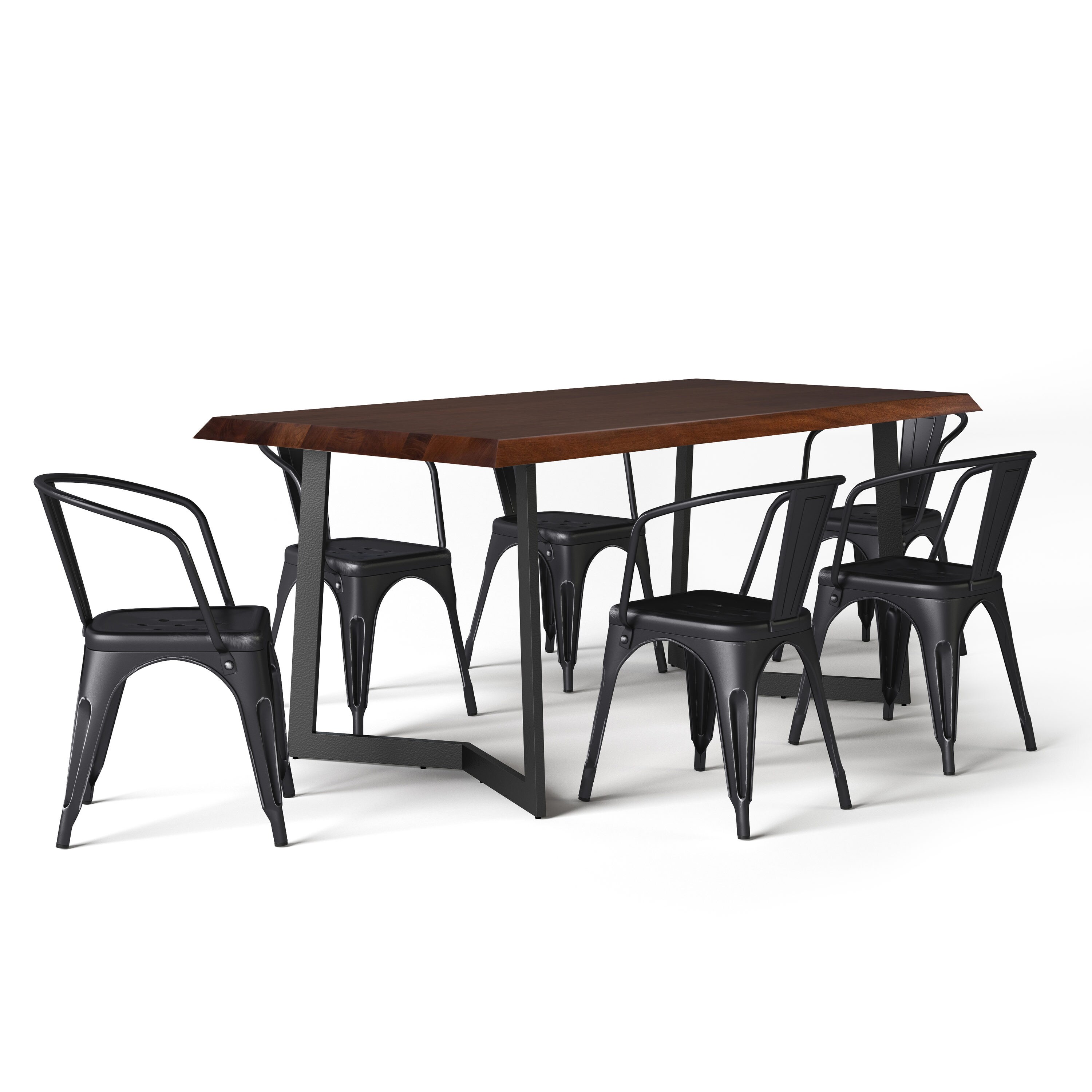 Simpli Home AXCDS7LRWBL Larkin Distressed Black and Silver Contemporary/Modern Dining Room Set with Rectangular Table (Seats 6)