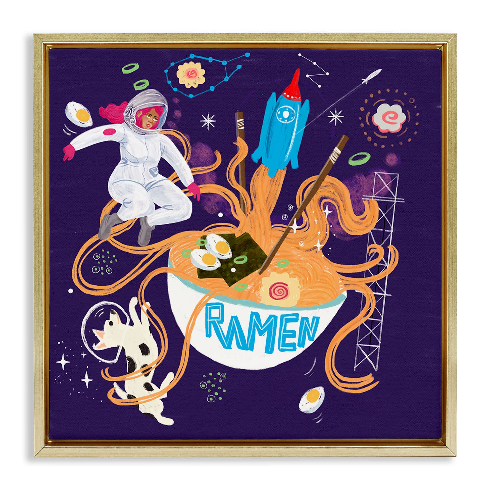 Stupell Industries BS-458-FFG-17X17 Whimsical Ramen in Space Floating Frame design by Juliet Rose Philips
