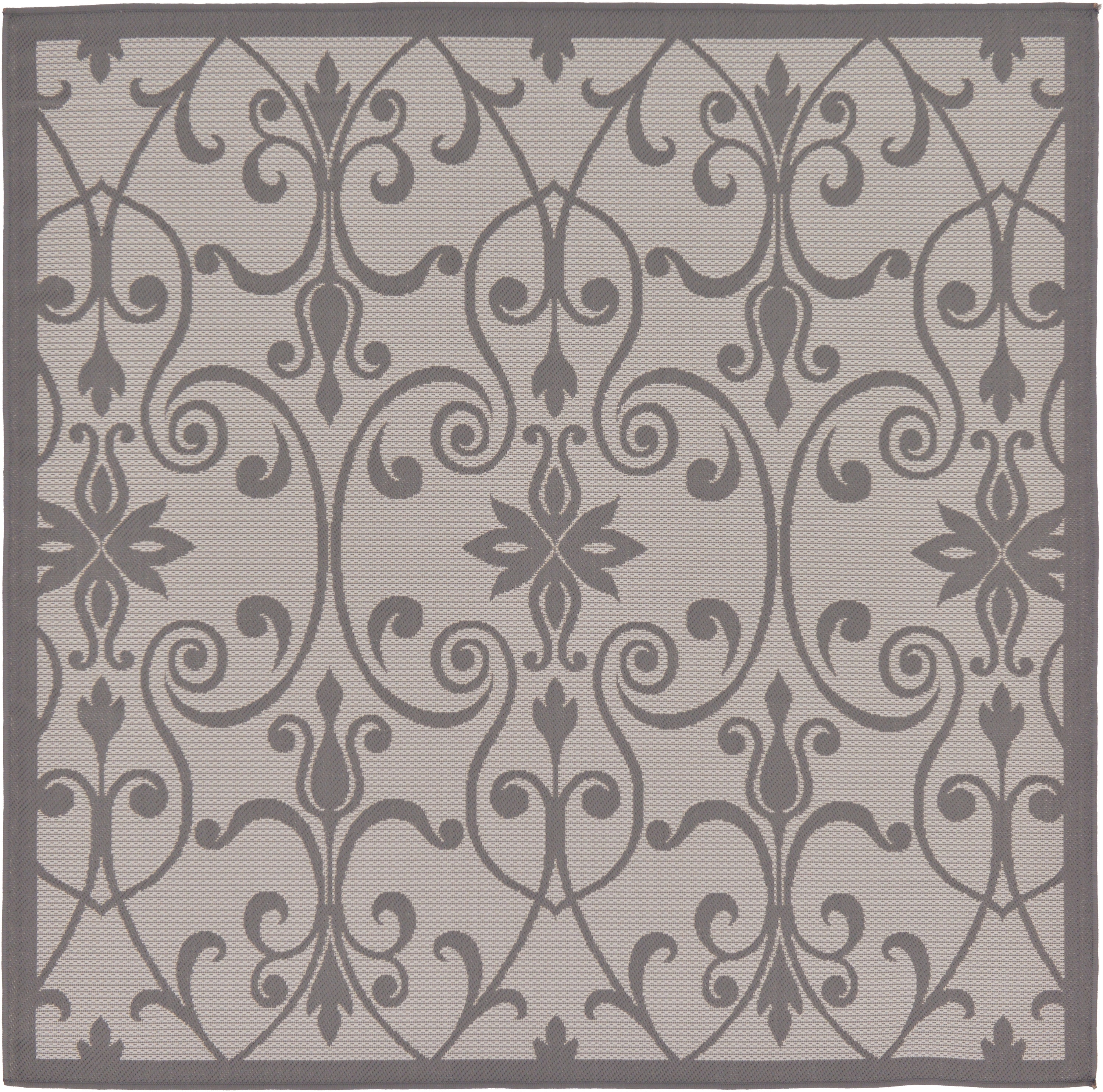 Unique Loom 3126592 Gate Outdoor 6 x 6 (ft) Loomed Polypropylene Gray/Dark Gray Square Indoor/Outdoor Damask Vintage Area rug