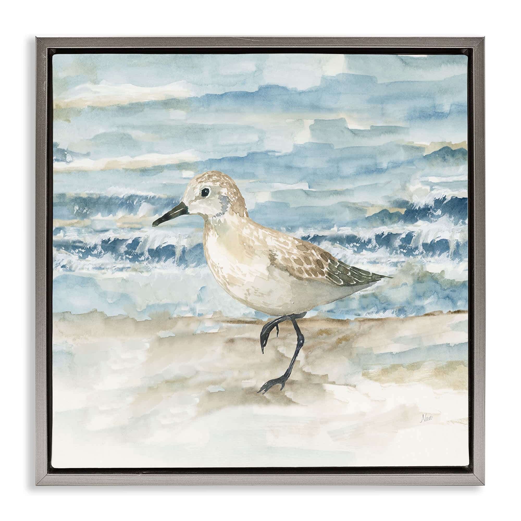 Stupell Industries BS-156-FFL-17X17 Balancing Sandpiper on Shore Floating Frame design by Nan