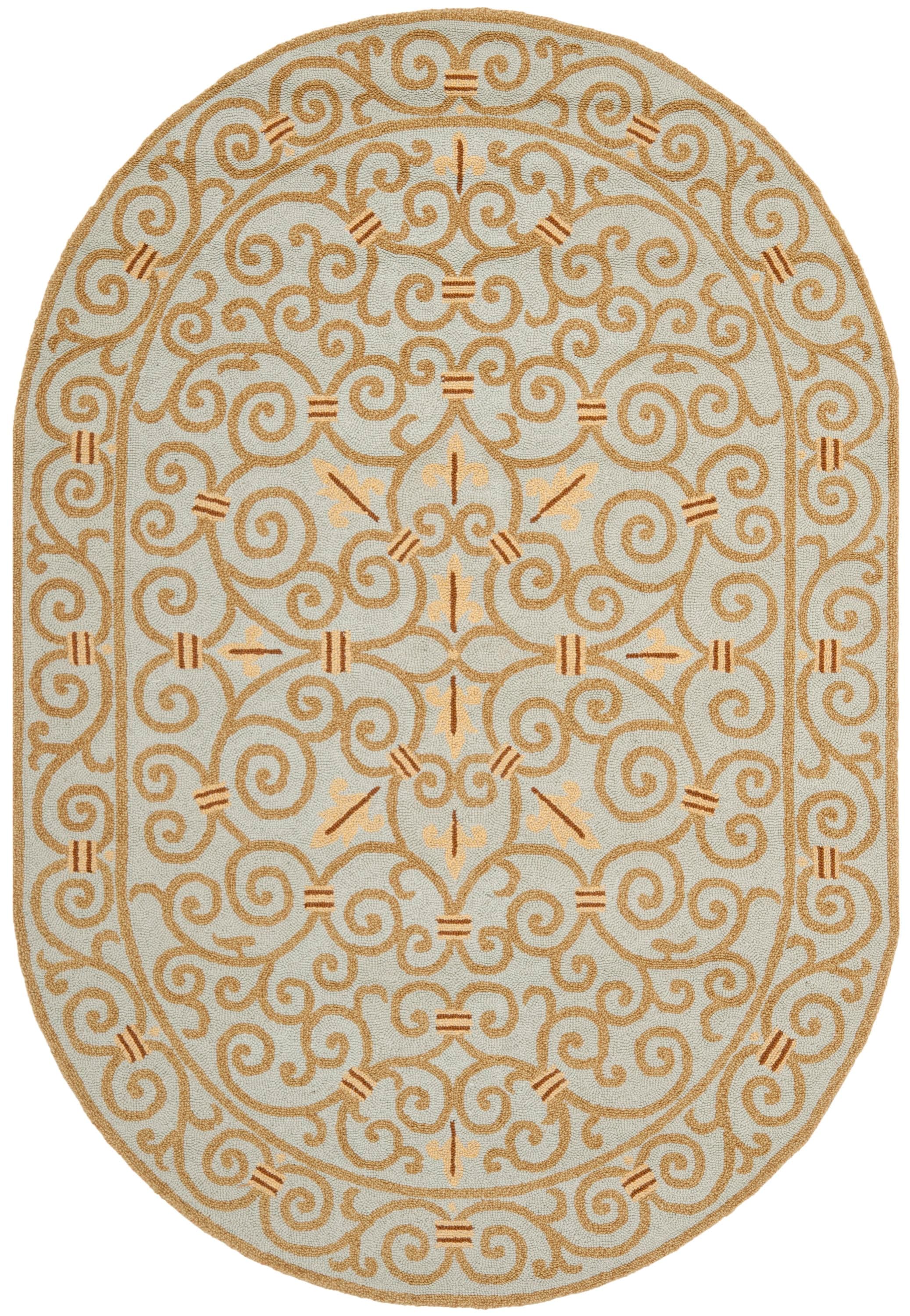 Safavieh HK11L-5OV Chelsea Iron Gate 5 x 7 (ft) Tufted Wool Light Blue Oval Indoor Abstract Farmhouse/Cottage Area rug