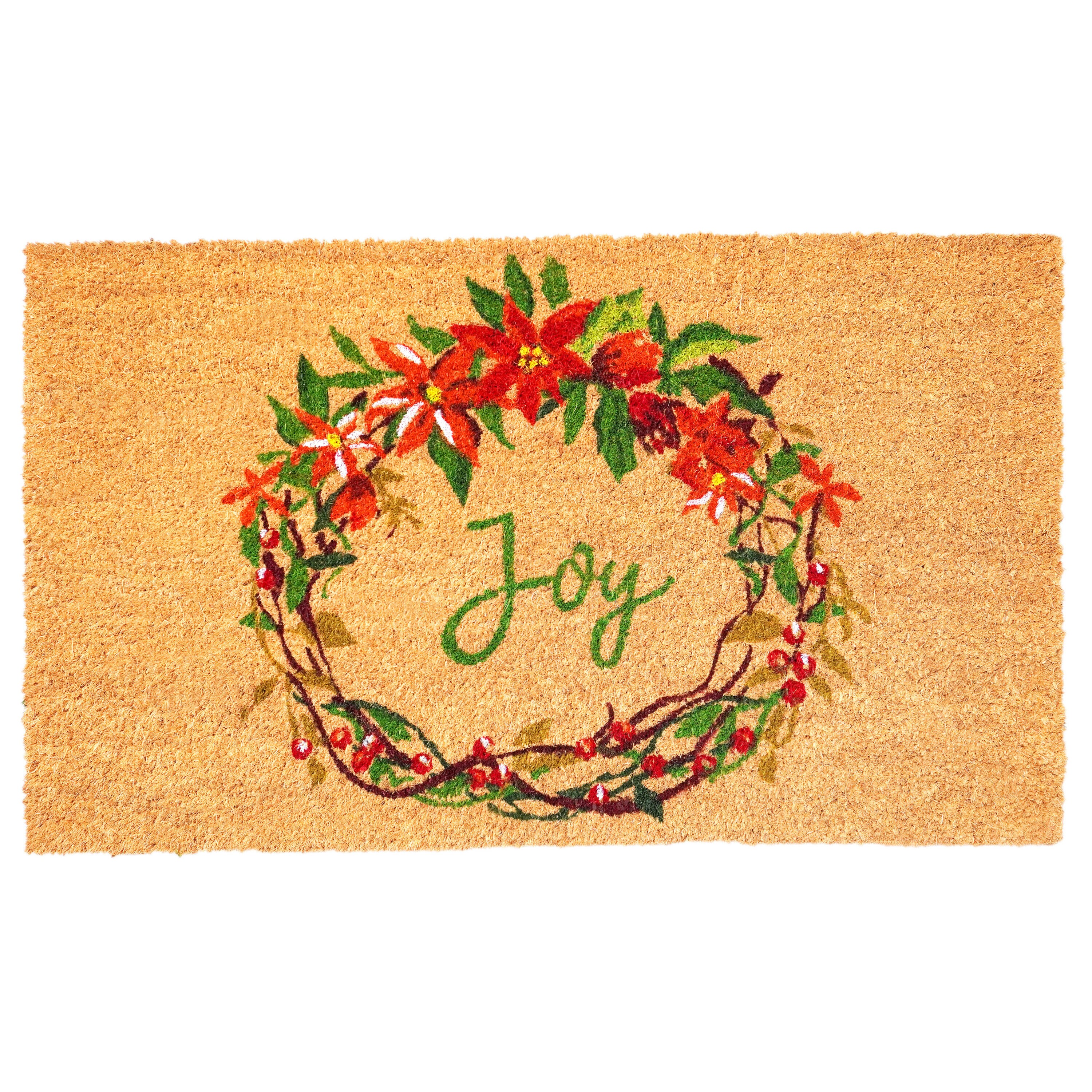 Northlight Natural Coir Joy Wreath Christmas Doormat 18 x 30