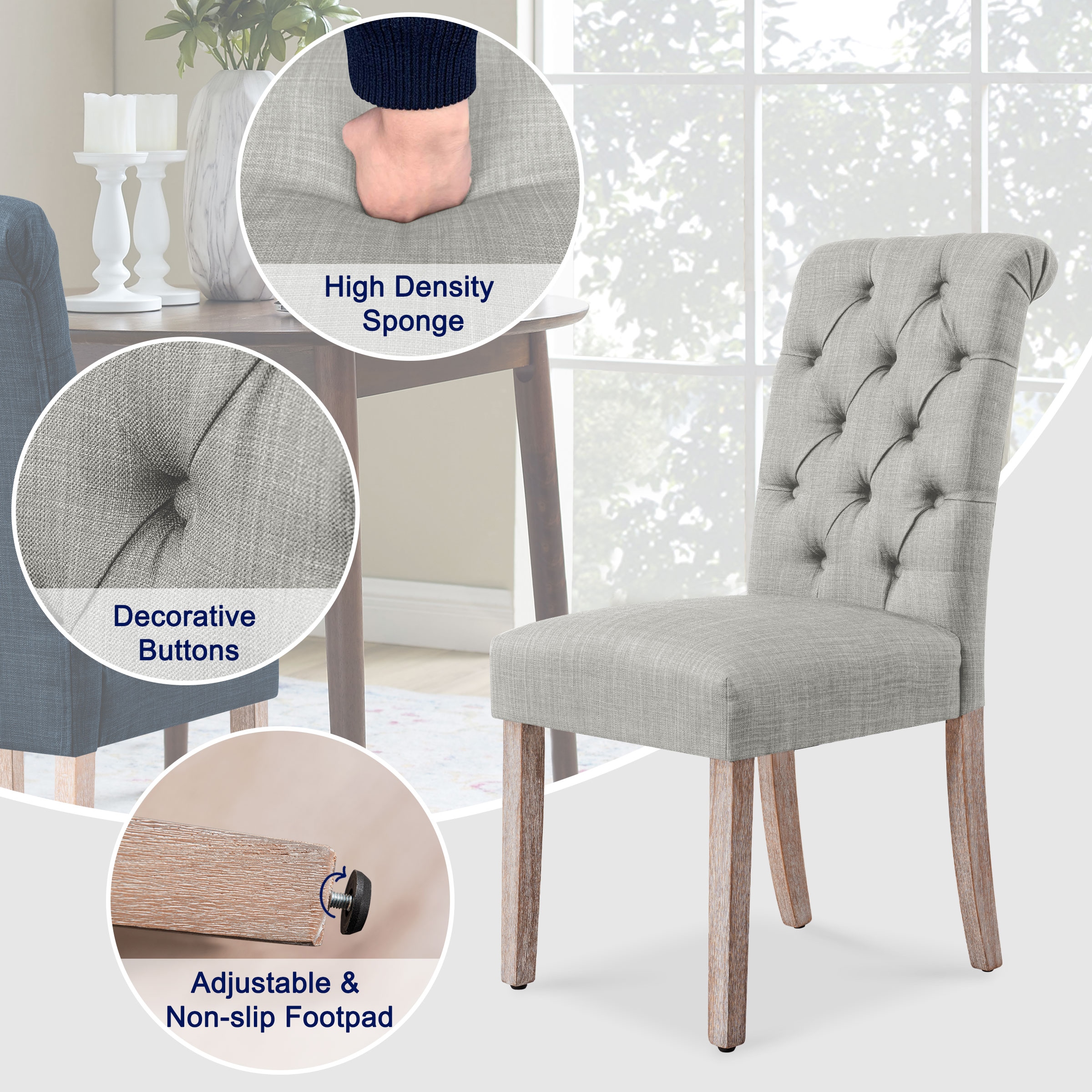 Subrtex Traditional Upholstered Dining Side Chair with Oak Wood