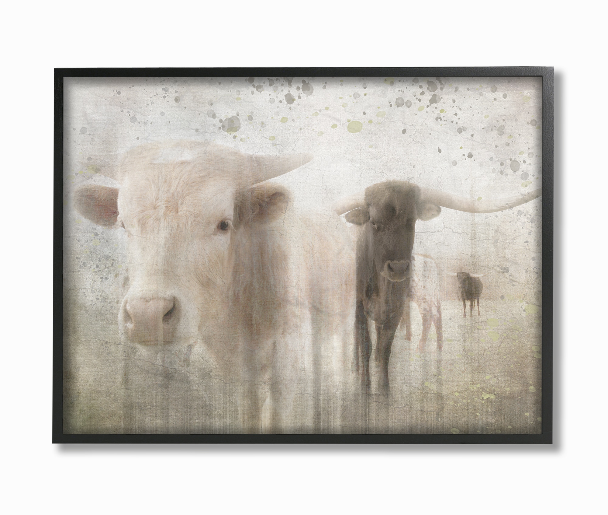 Stupell Industries AAP-263-FR-11X14 Washed Out Distressed Surface Rustic Cow Pasture Lightboxjournal Framed 14-in H x 11-in W Animals Print