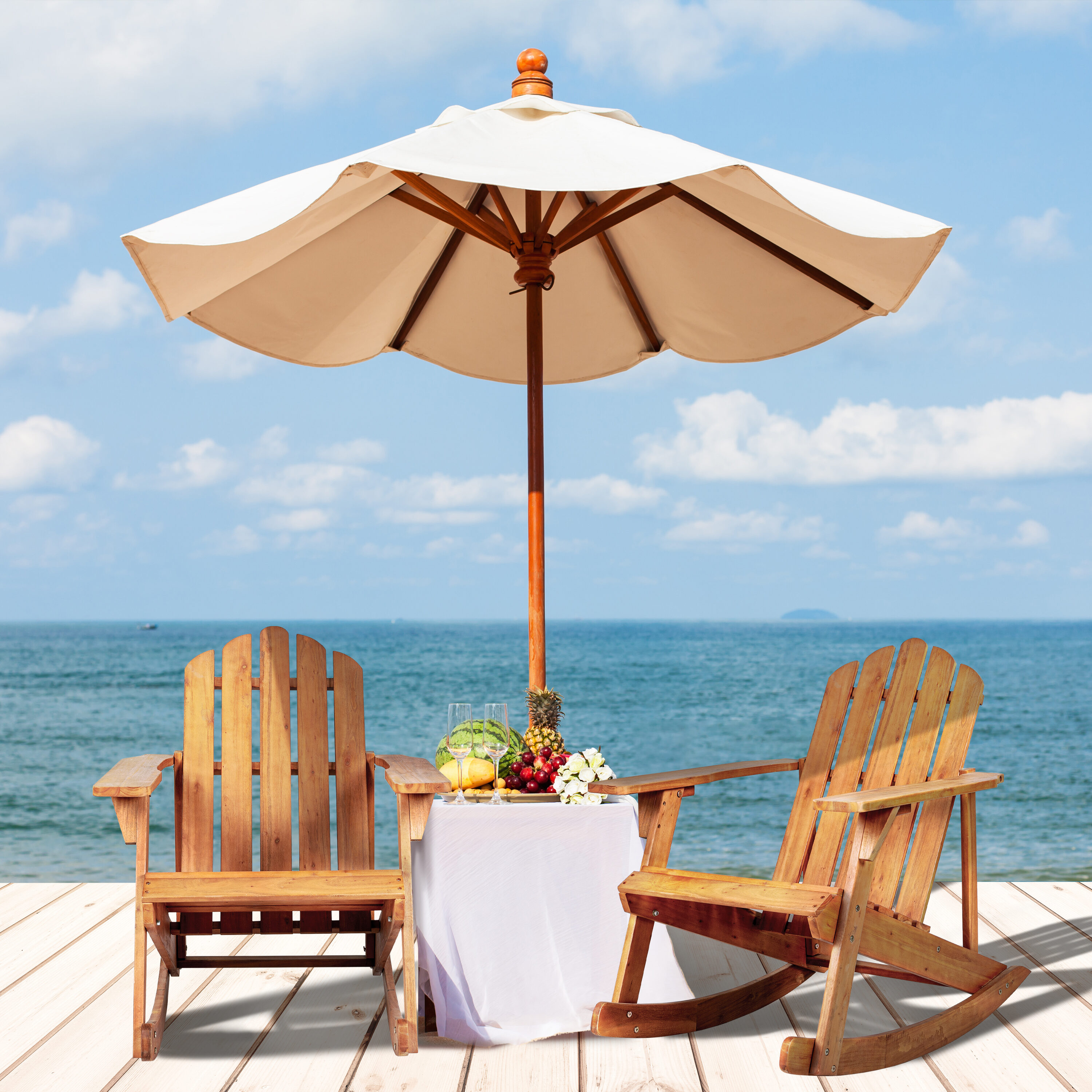 Light Brown Acacia Wood Adirondack Rocking Chair