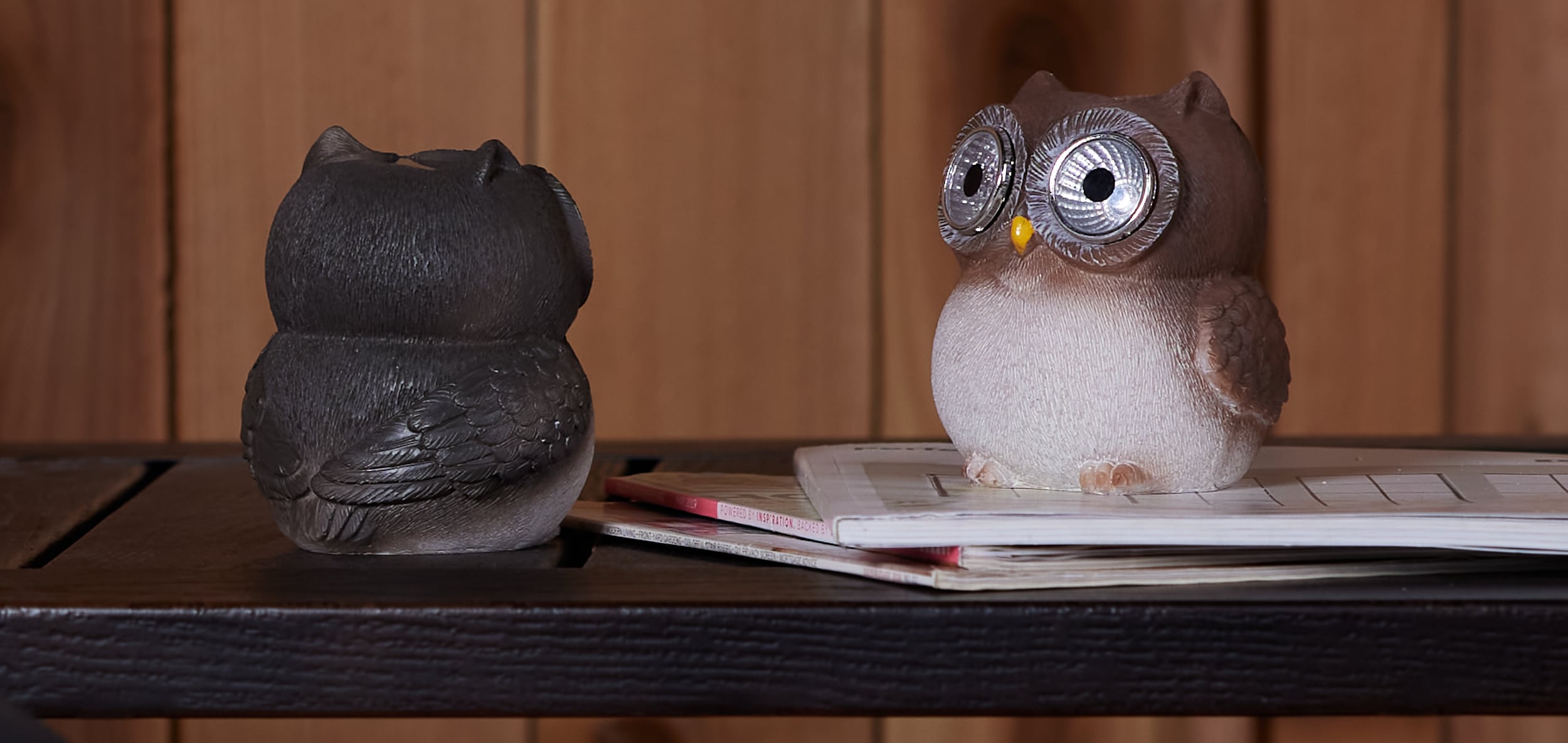 Solar-Powered Polyresin Owl Garden Statues Set of 2