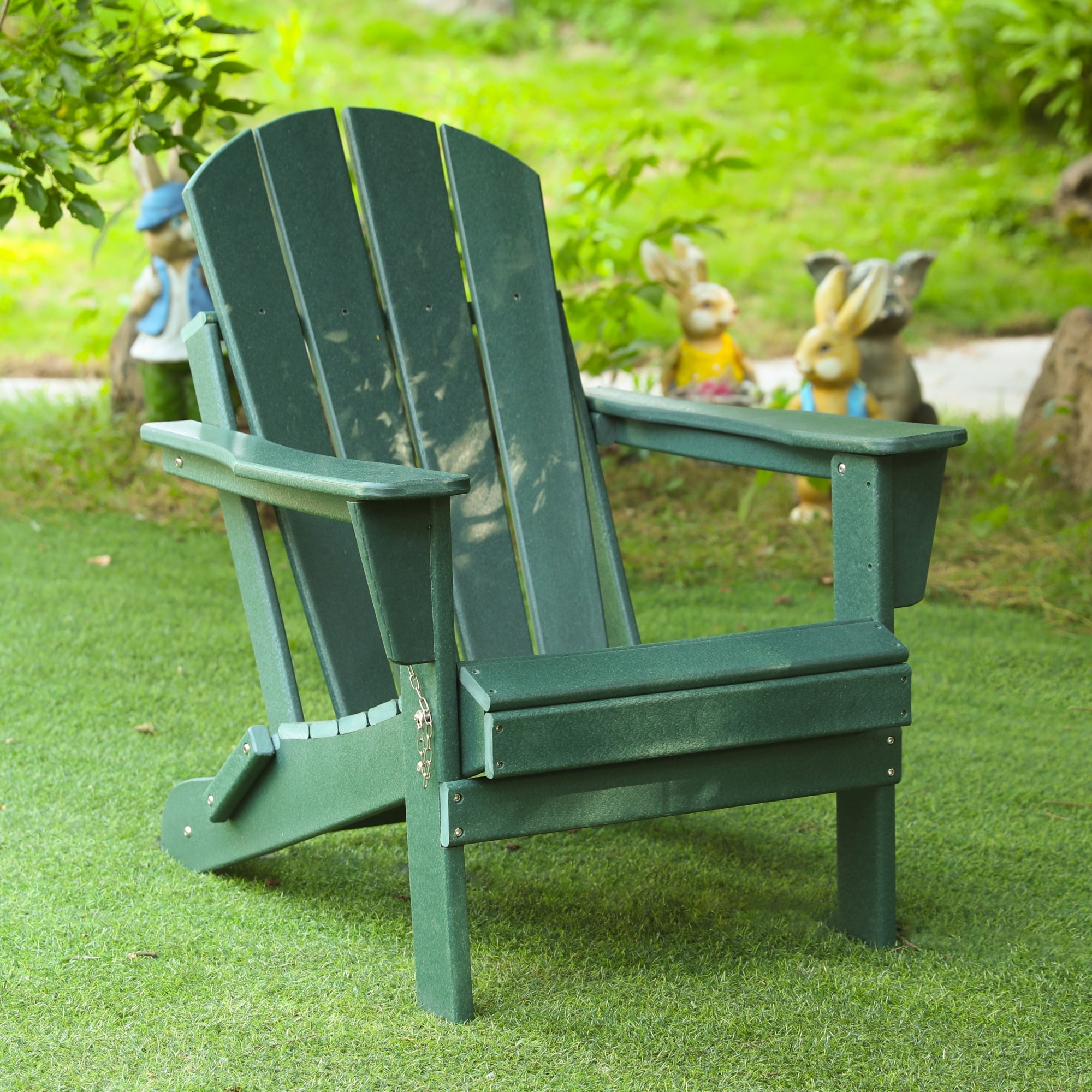 Mondawe JO-ML1840 Adirondack Chair Green HDPE Frame Stationary Adirondack Chair with Slat Seat