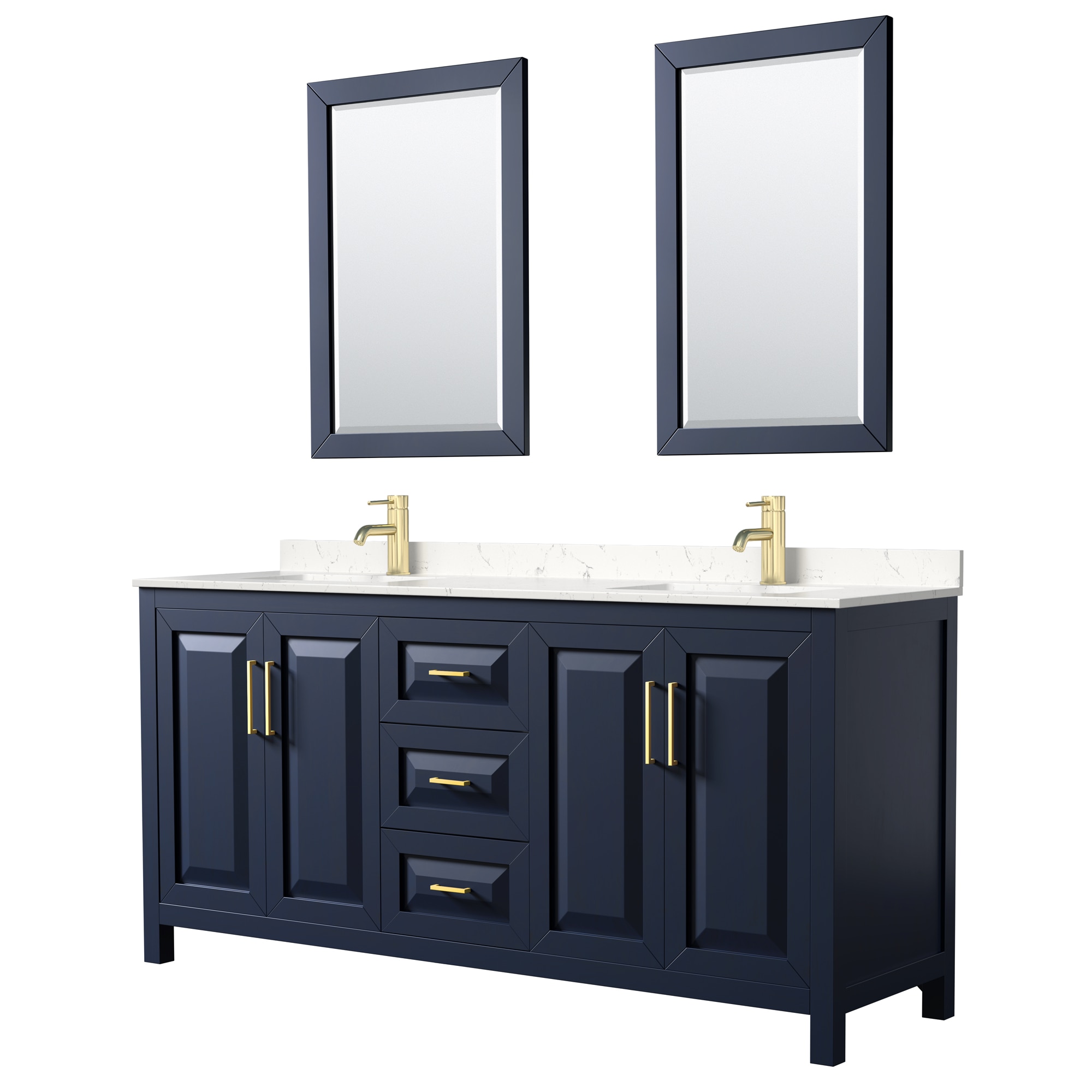 Wyndham Collection WCV252572DBLC2UNSM24 Daria 72-in Dark Blue with Brushed Gold Trim Undermount Double Sink Bathroom Vanity with Carrara Cultured Marble Cultured Marble Top (Mirror Included)