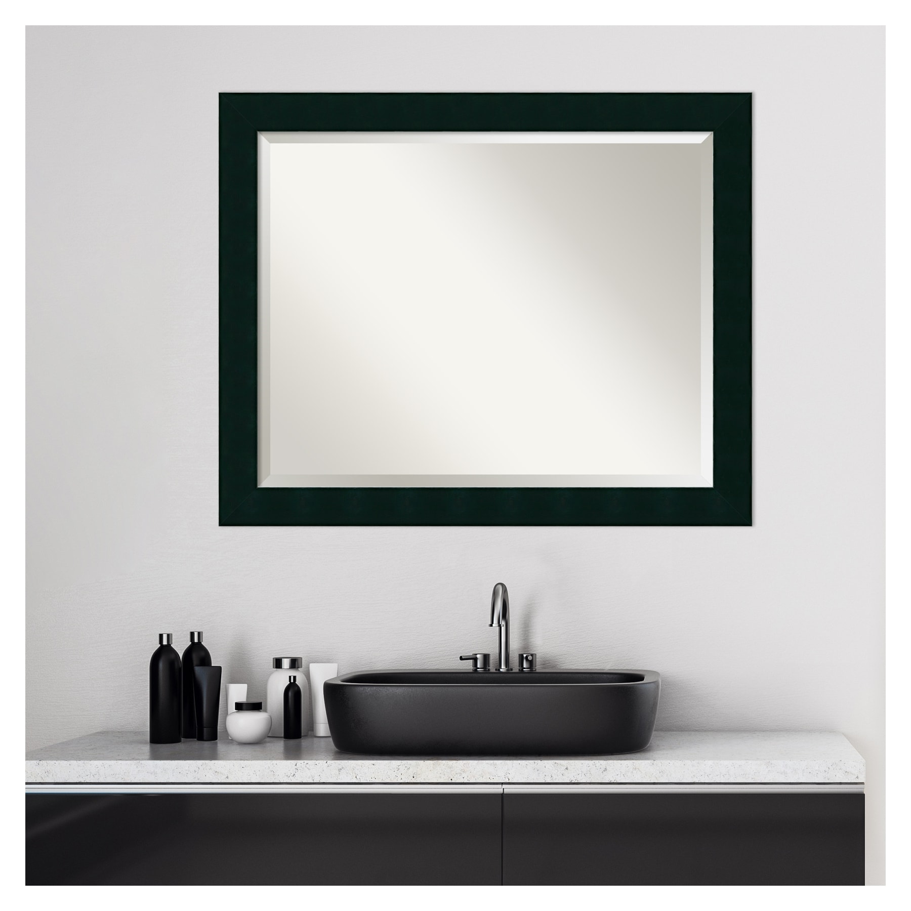 Tribeca Black Beveled Wood Framed Bathroom Vanity Mirror