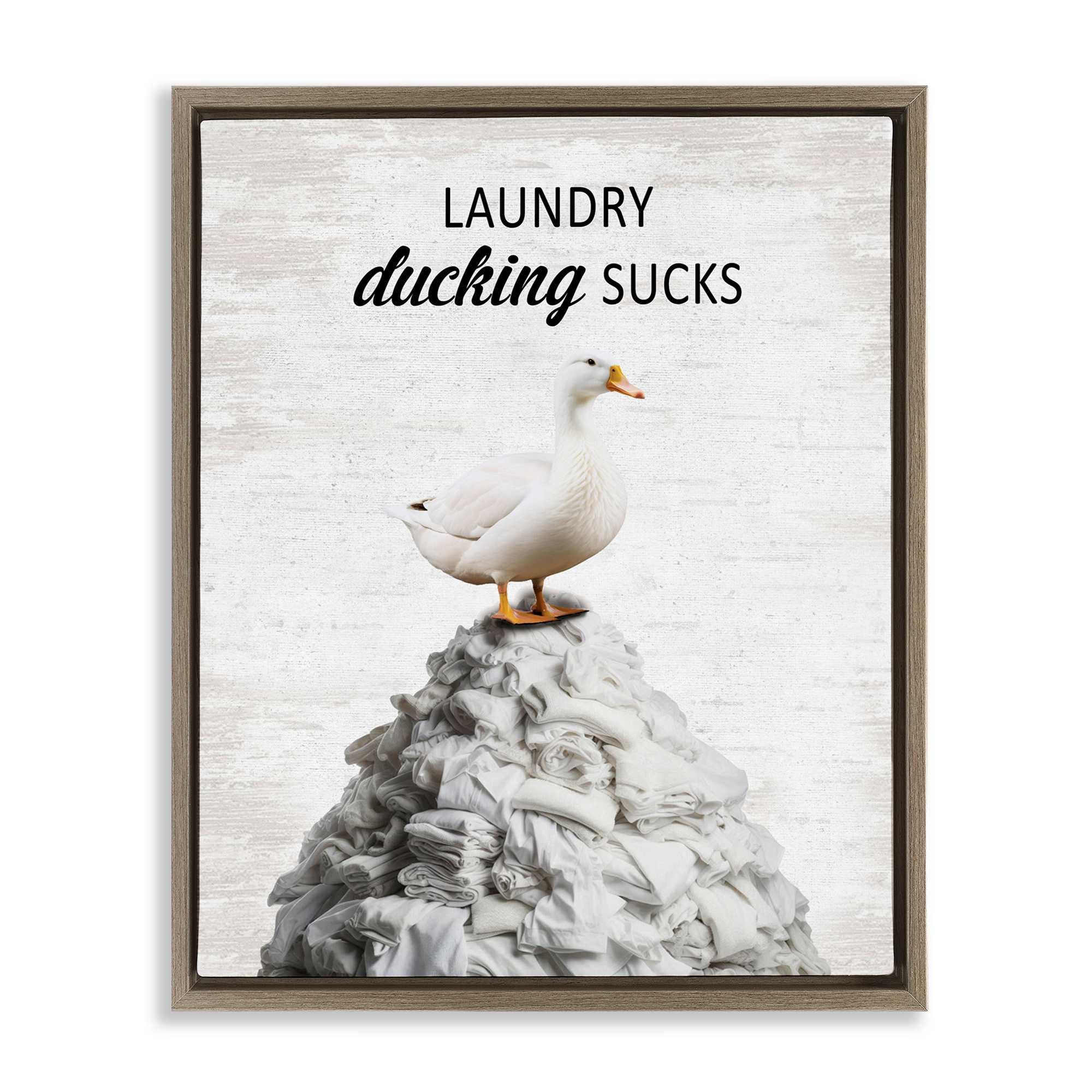 Stupell Industries BS-887-FFE-24X30 Duck and Laundry Pile Brown Framed Floater Canvas Wall Art By Lettered and Lined 25 x 31