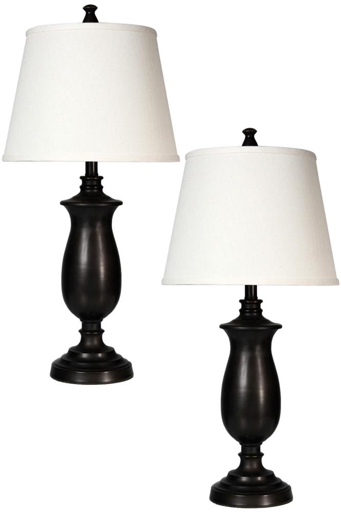 StyleCraft Home Collection L31357DS 28.5-in Dark Bronze, Gold Highlight 3-way Table Lamp with Fabric Shade 2 -Set