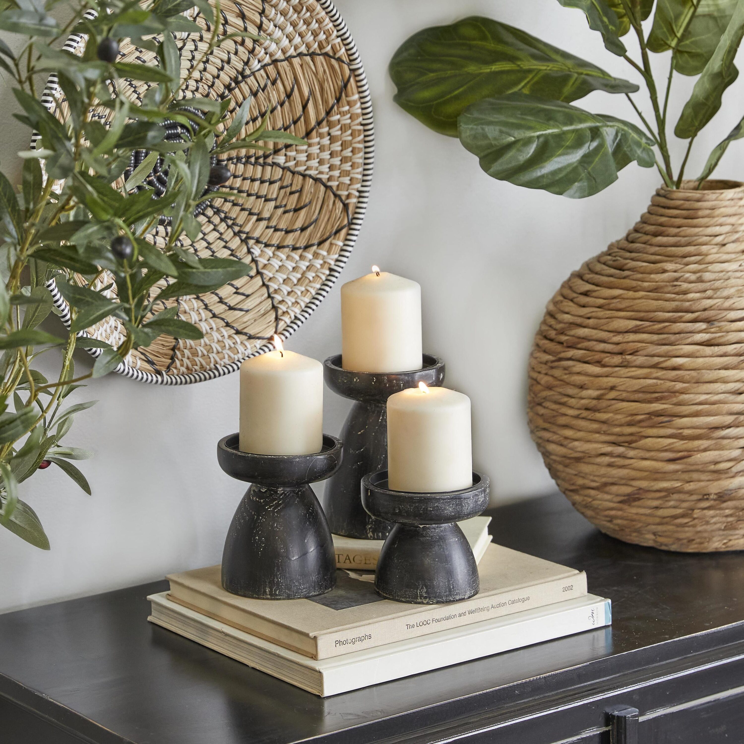Grayson Lane 81788 3 Candle Wood Pillar Candle Holder