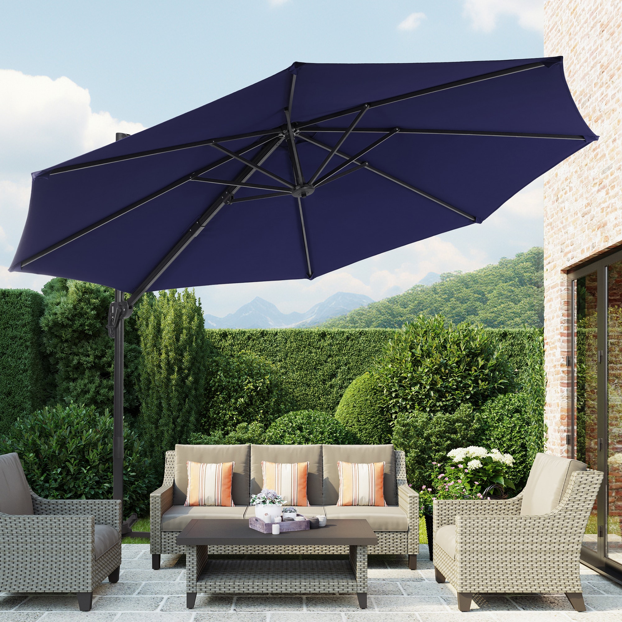 Sonkuki 11-ft Aluminum Octagon No-tilt Cantilever Patio Umbrella In The ...