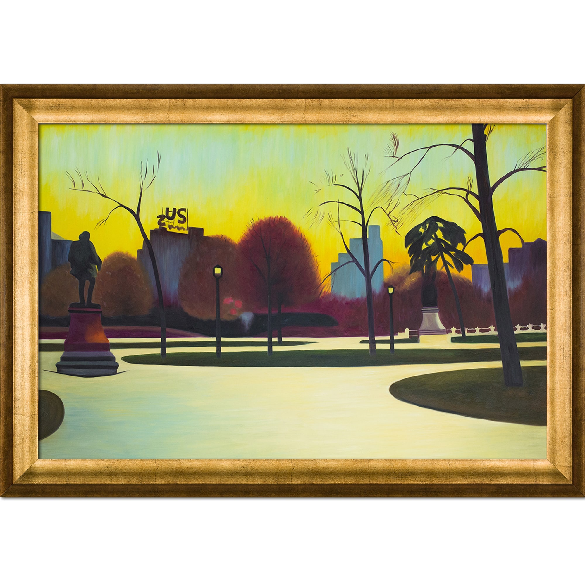 La Pastiche 688576496160 Shakespeare At Dusk, 1935 Edward Hopper Gold Wood Framed 29-Inches H x 41-Inches W Cityscape Canvas Hand-Painted Painting