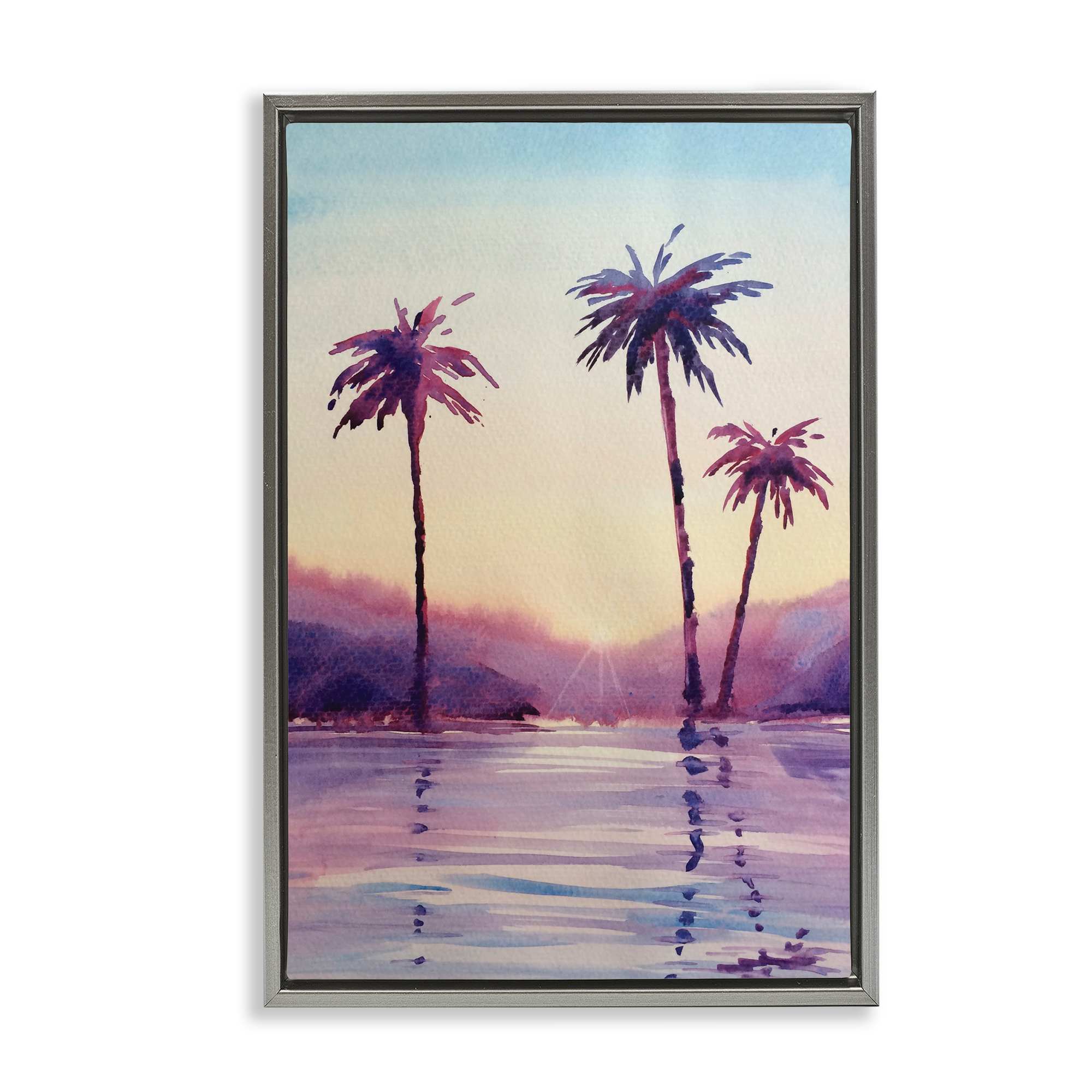Stupell Industries BS-578-FFL-20X30 Purple Hued Palm Trees Gray Framed Floater Canvas Wall Art By Stephanie Fielden 21 x 31