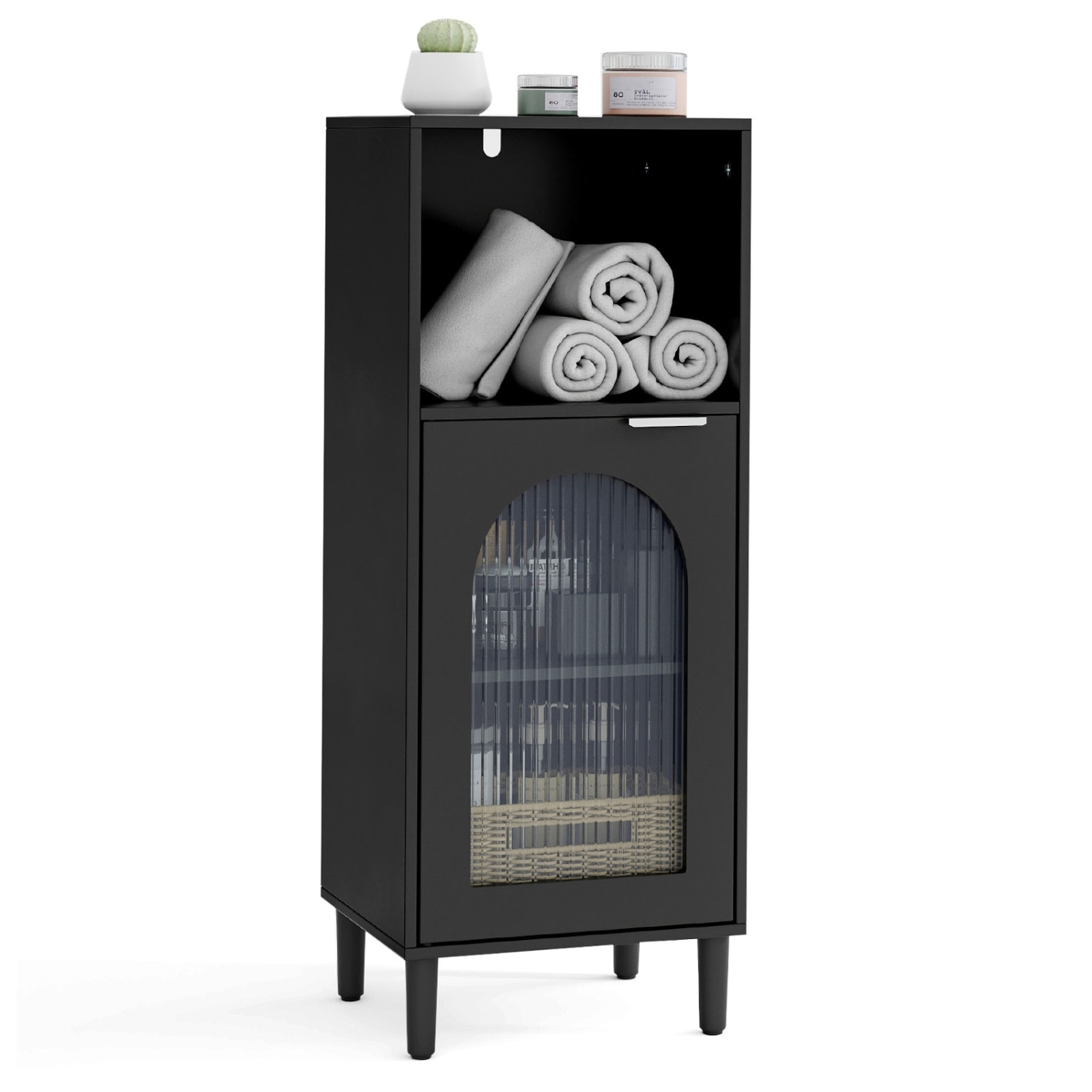 SUGIFT Black Solid Wood 14-in W x 35.5-in H x 12-in D Linen Cabinet