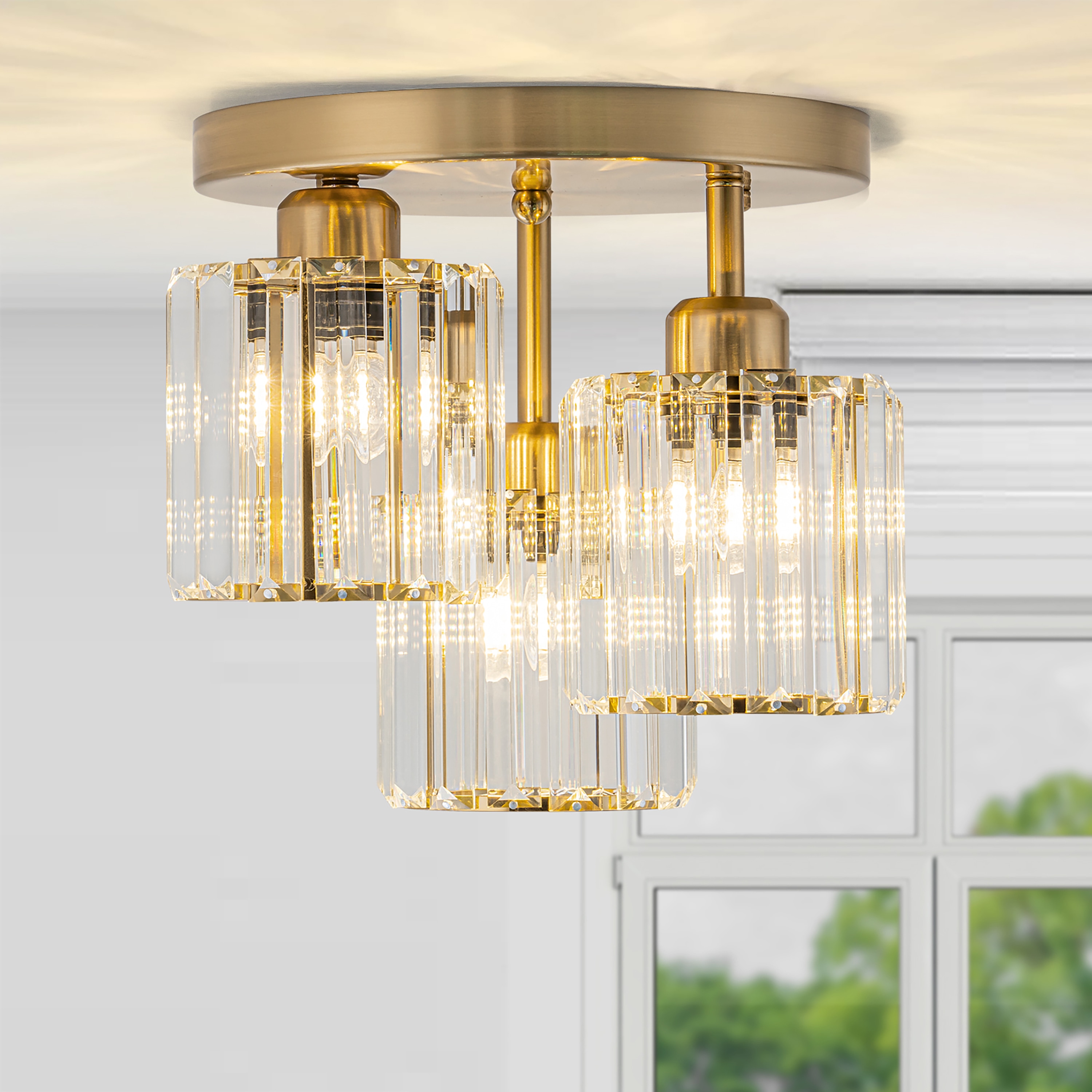 GoYeel ZC046GD03 3 -Light 11.22-in Gold Semi Flush Mount Light