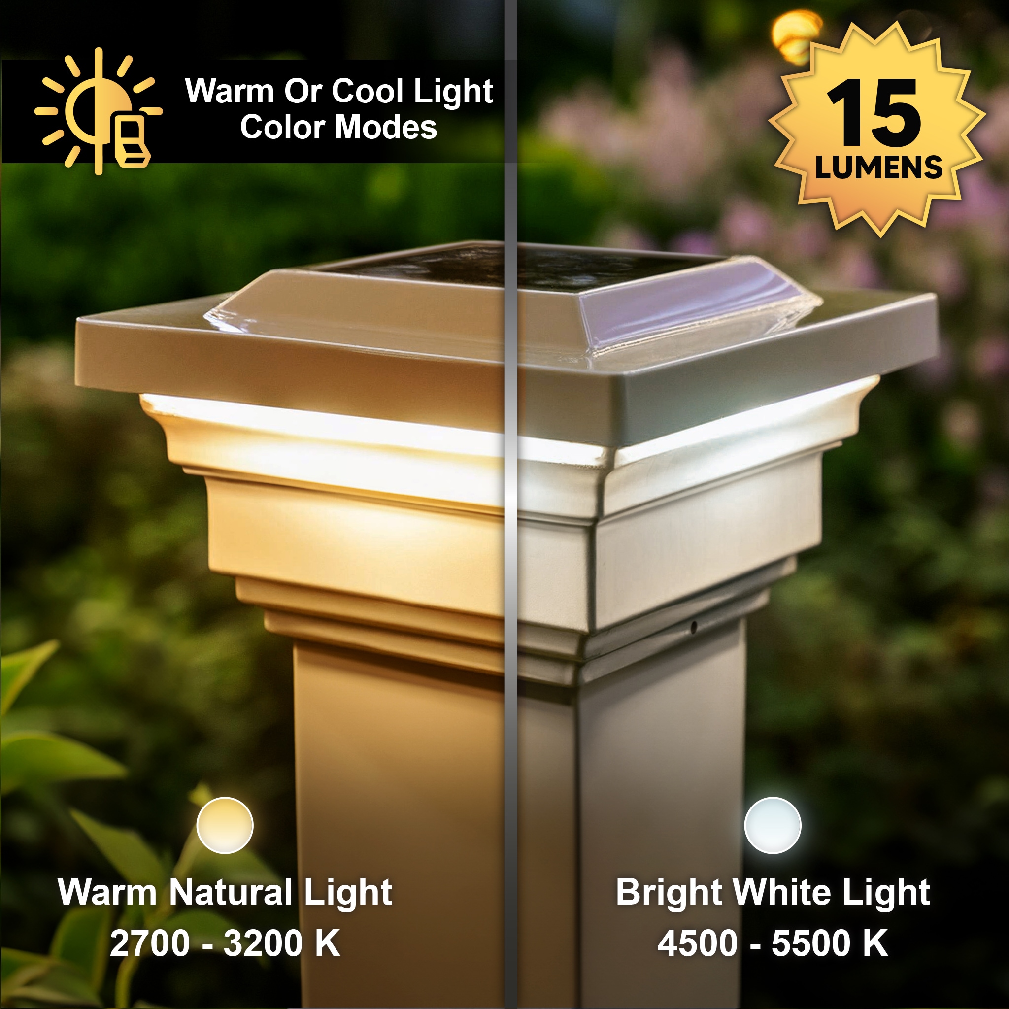Tan PVC Solar LED Post Cap with Dusk to Dawn Sensor