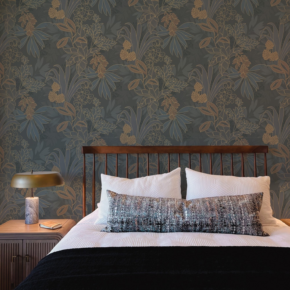 Twilight Floral Non-Pasted Grasscloth Wallpaper Roll