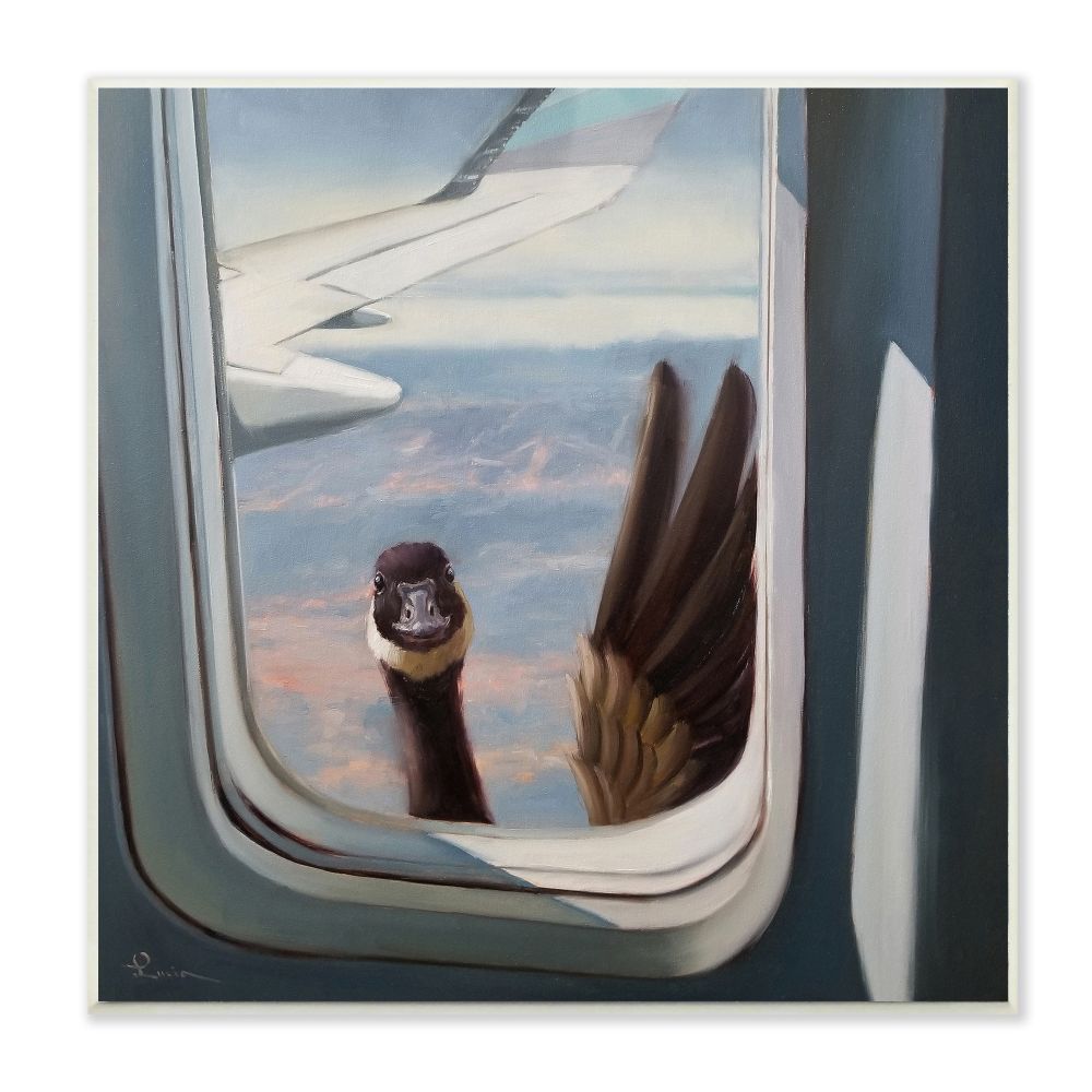 Stupell Industries AAP-239-WD-12X12 Hello from a Goose Airplane Window Scene Painting Lucia Heffernan Frameless 12-in H x 12-in W Animals Print