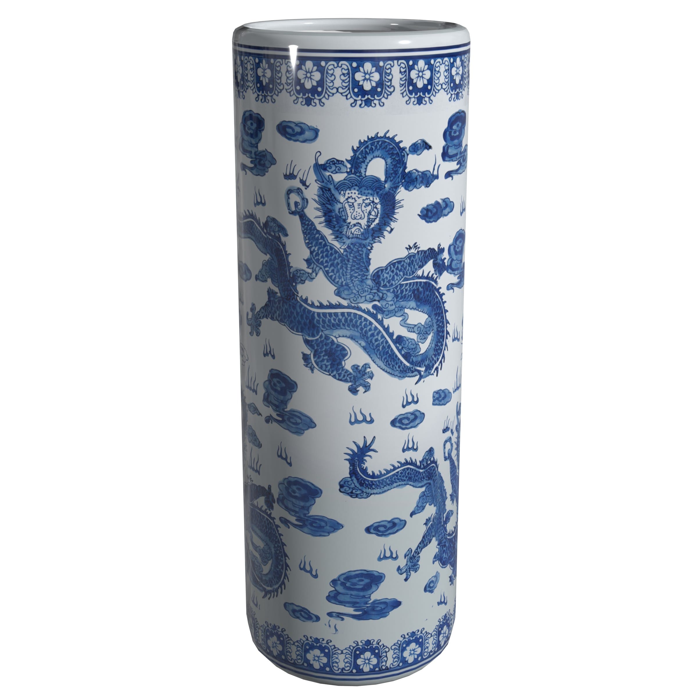 Oriental Furniture BW-UMBR-DRG1  6 -Umbrella Blue Porcelain Umbrella Stand