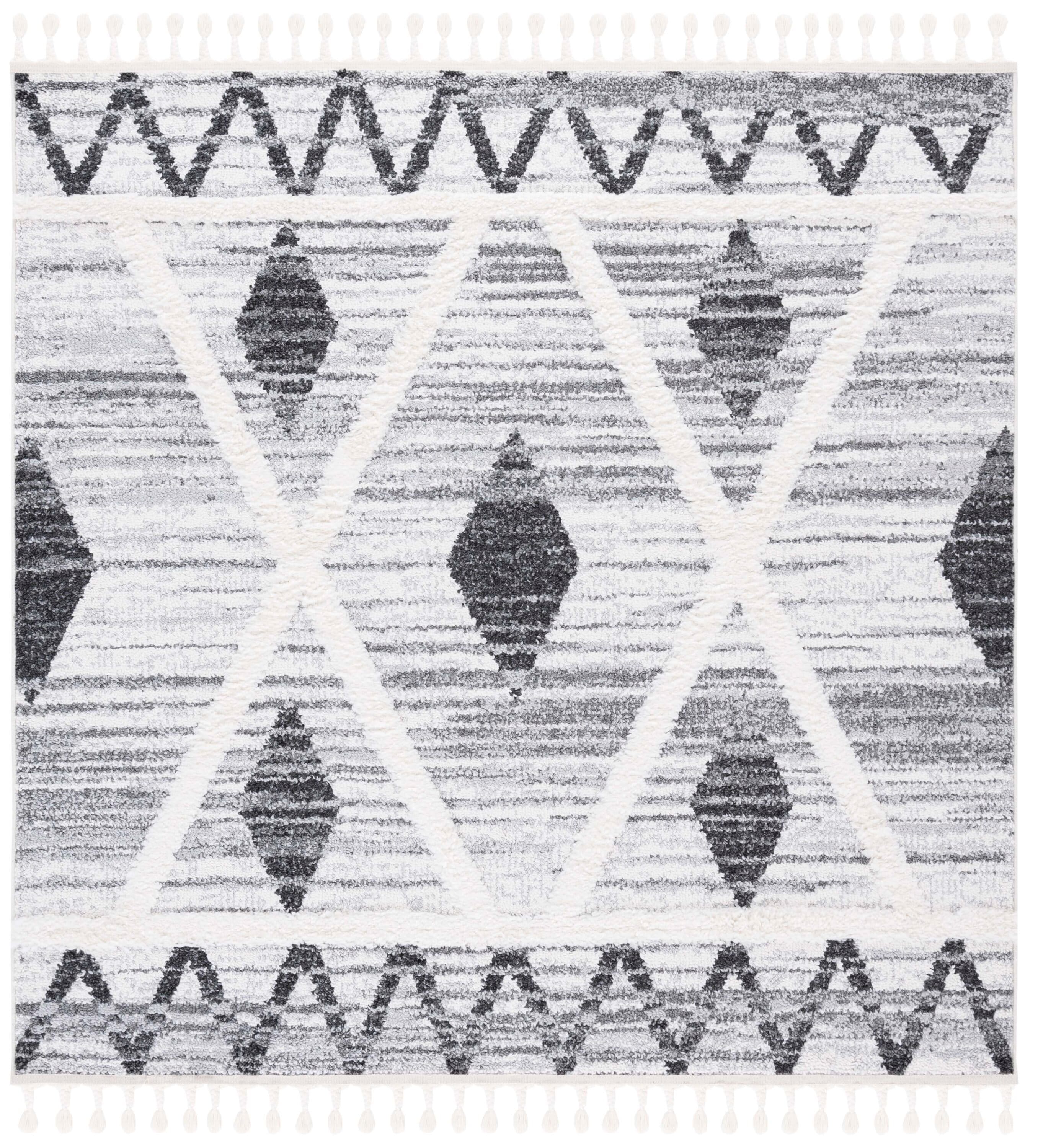 Moroccan Tassel Shag 642F Grey/Ivory 7 X 7 Area Rug
