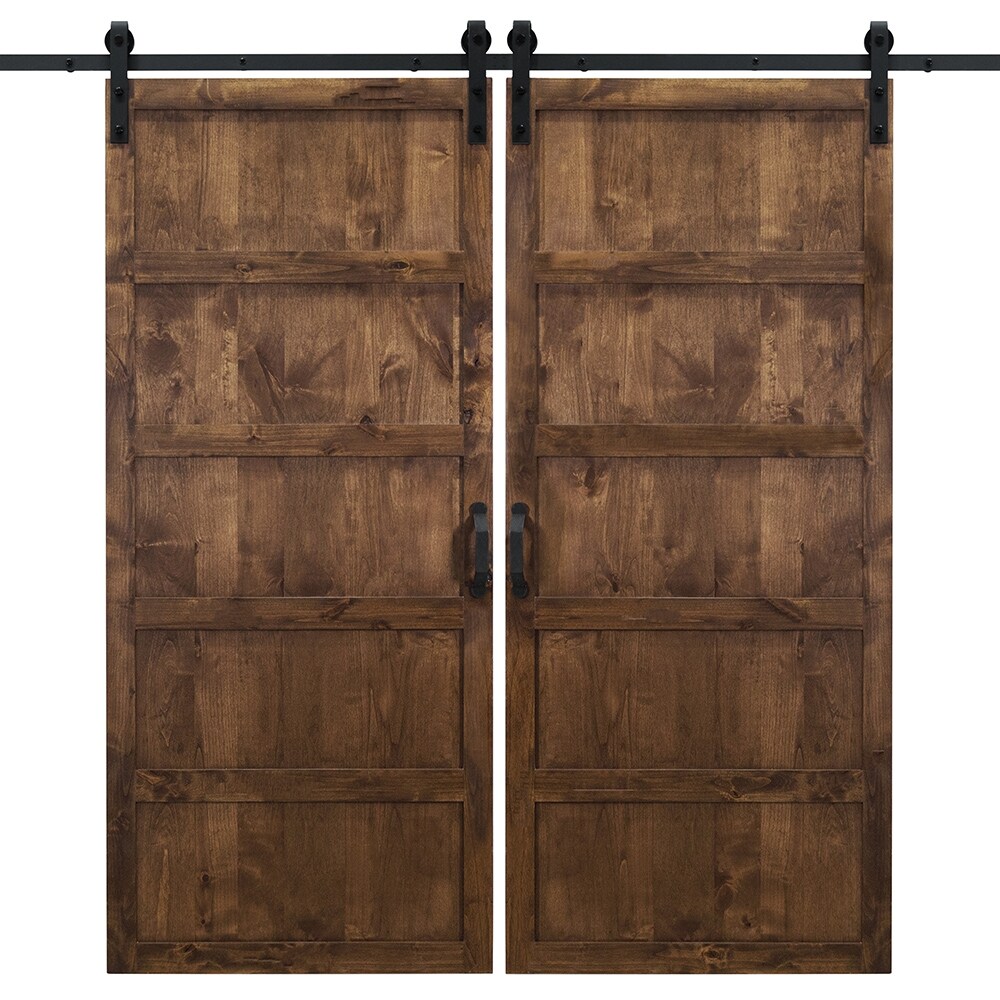 Dogberry DFIVE36WALNNONEDBHD 36-in x 84-in Walnut Equal Knotty alder Wood Solid core Double Barn Door (Hardware Included)