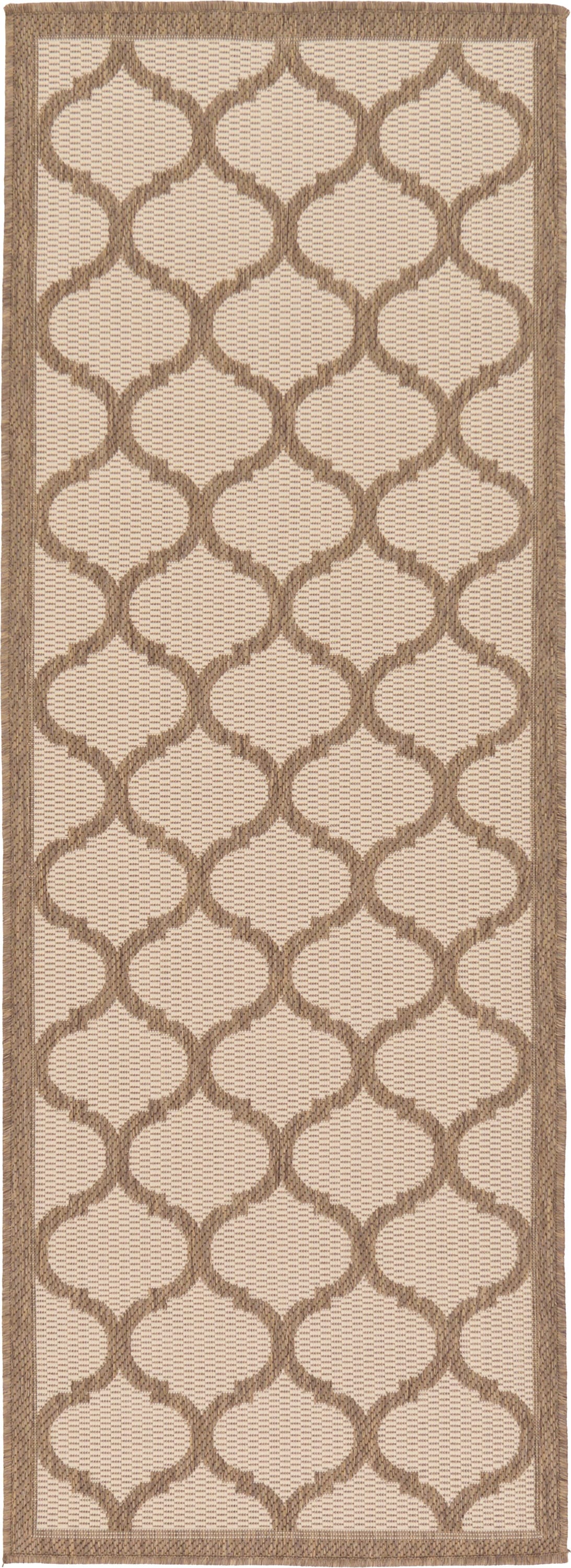 Unique Loom 3126685 Moroccan Outdoor 2 x 6 (ft) Loomed Polypropylene Brown/Beige Rectangular Indoor/Outdoor Geometric Mid-Century Modern Runner rug