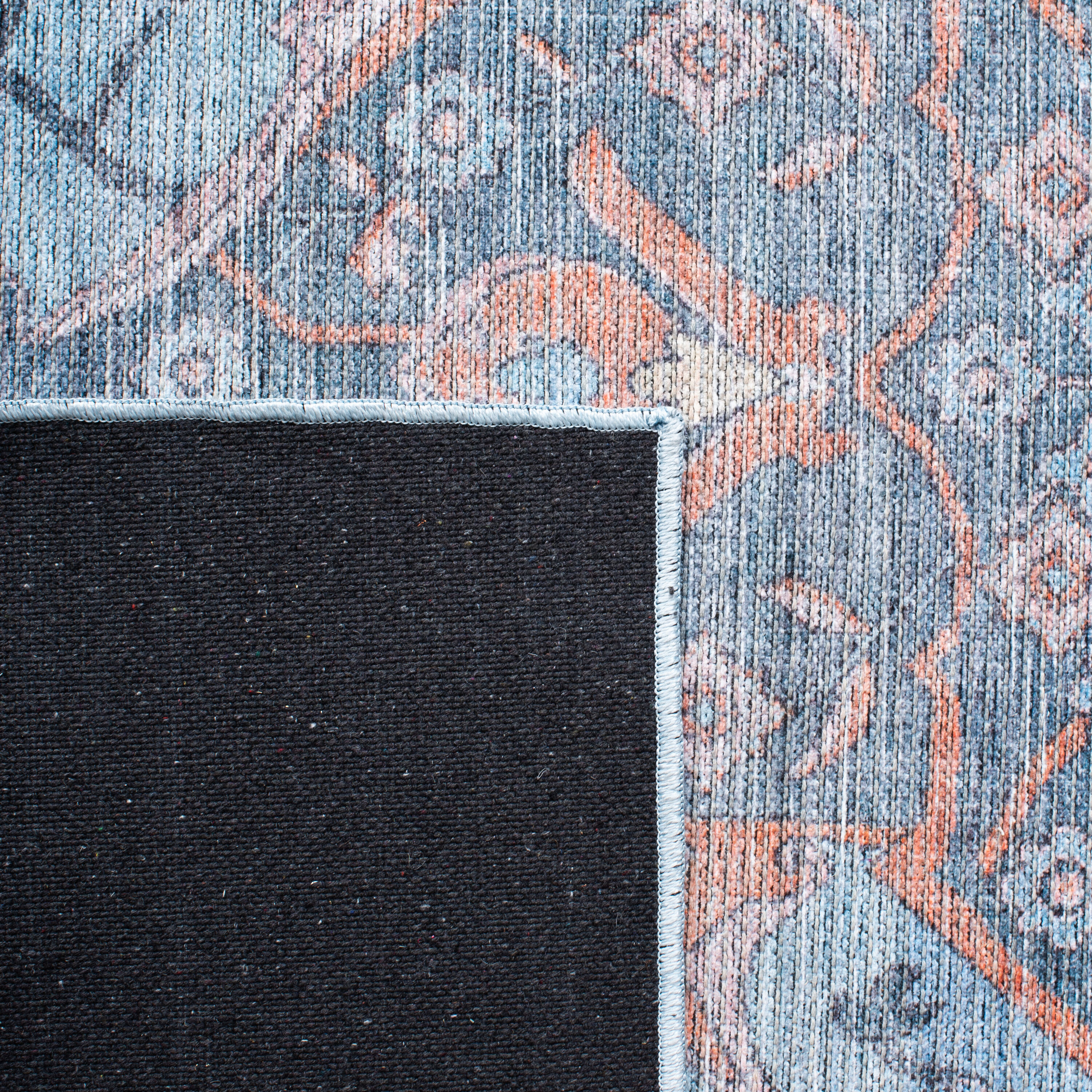 Blue and Orange 4' x 6' Washable Viscose Area Rug