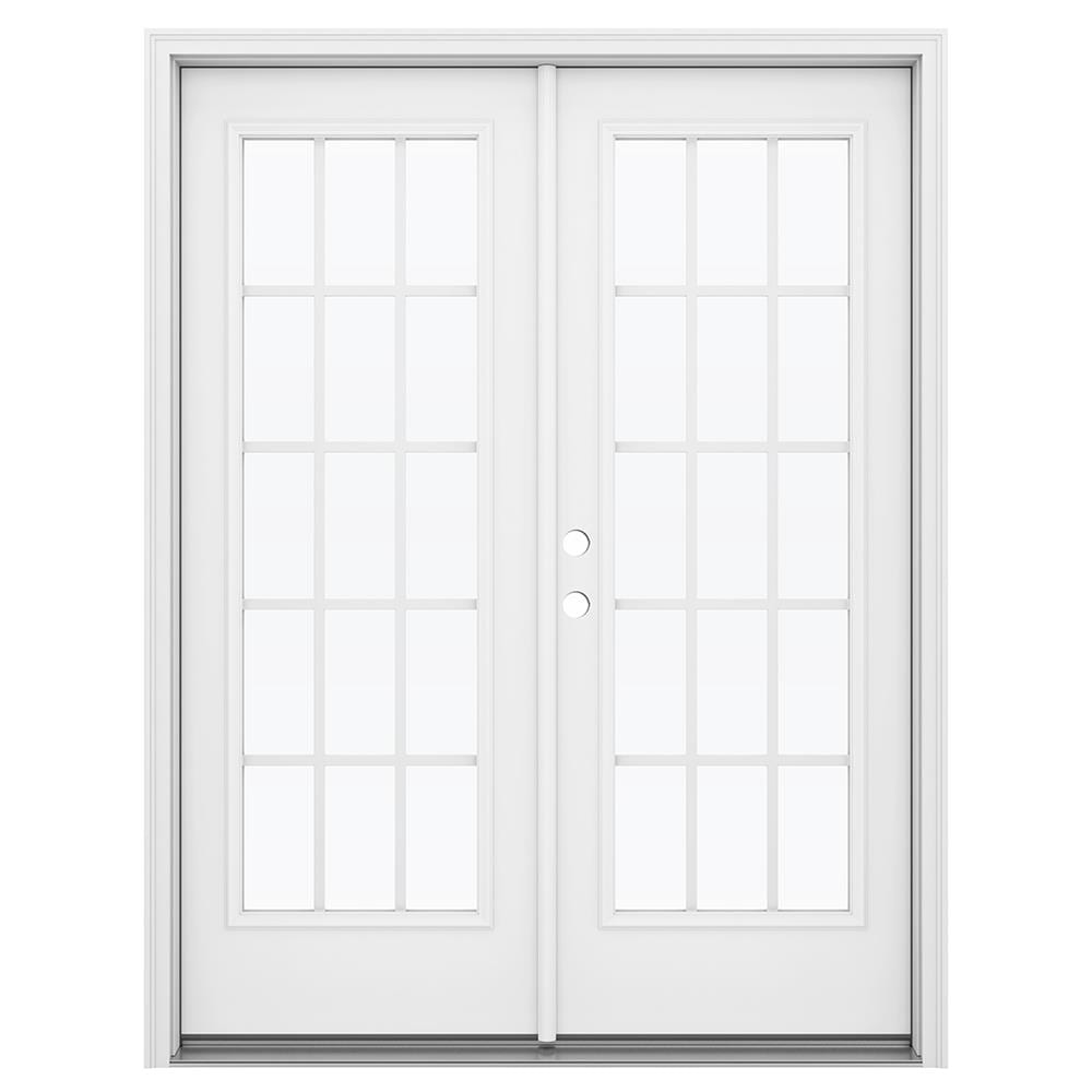JELD-WEN LOWOLJW206000119 60-in x 80-in x 4-9/16-in Jamb Low-E Grilles between the glass , Primed Steel Right-hand inswing French Double Patio Door Brickmould Included