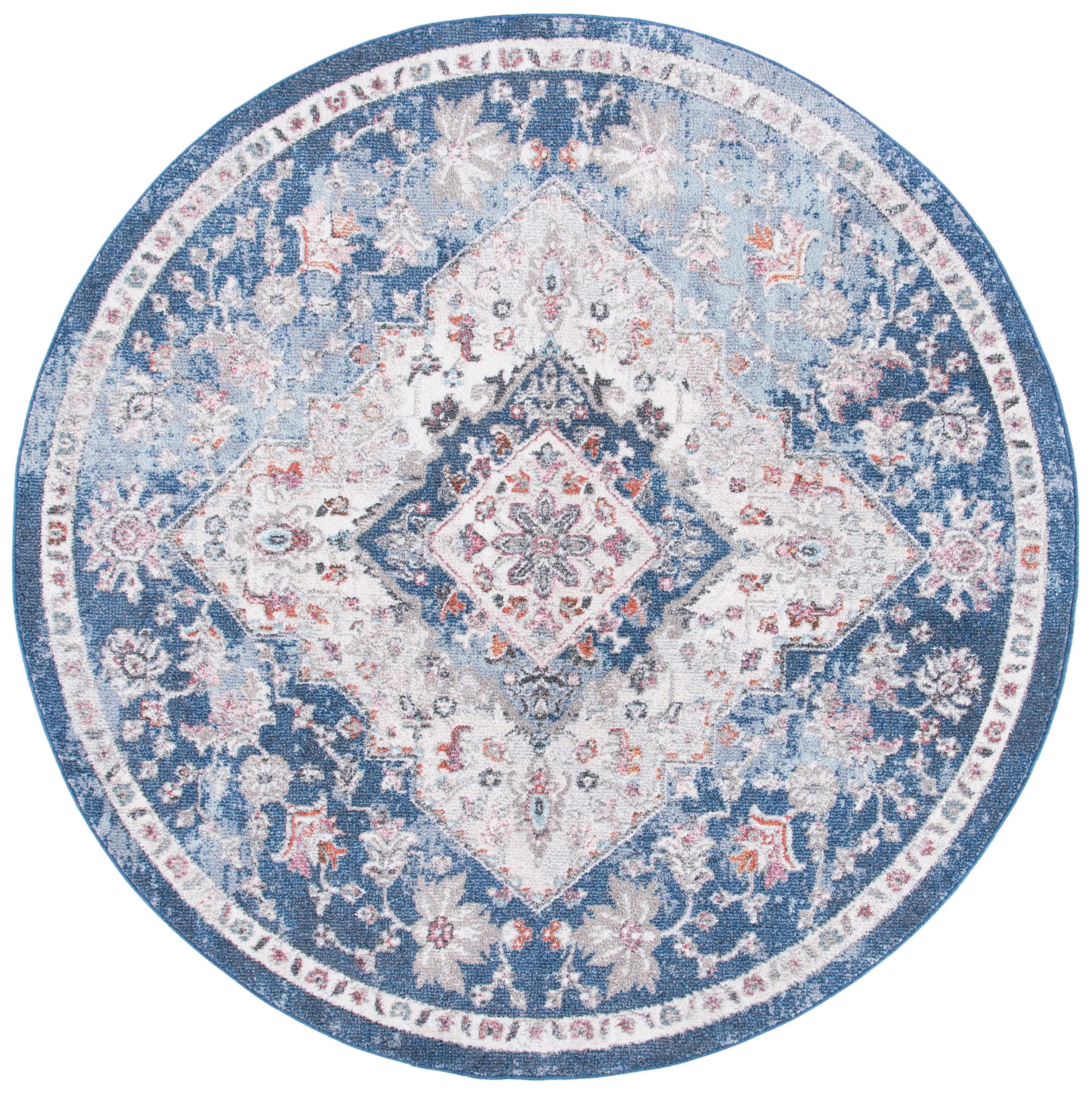 Safavieh PHX293B-7R Phoenix Stacey 7 x 7 (ft) Loomed Polypropylene Ivory/Blue Round Indoor Floral/Botanical Vintage Area rug