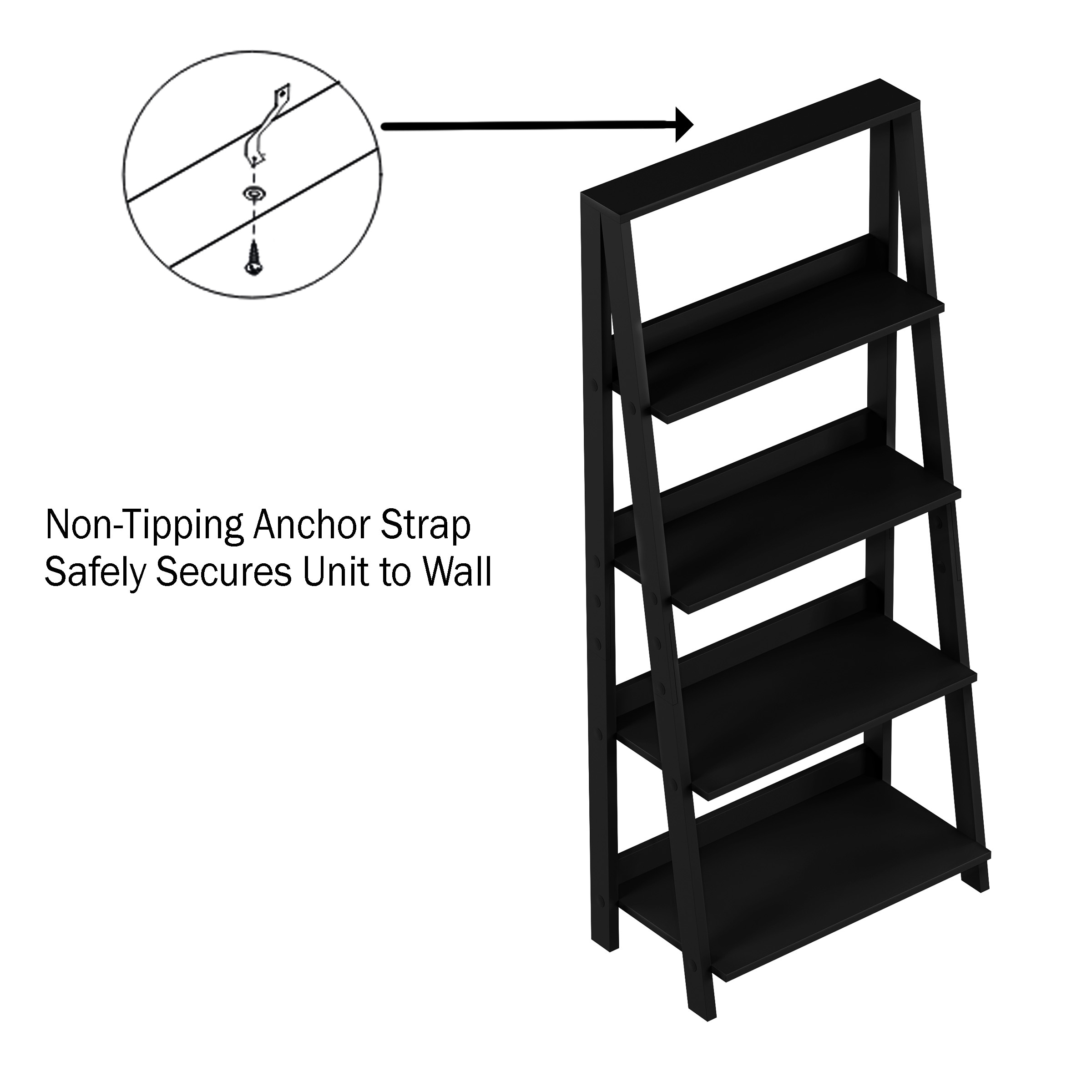 Lavish Home 80-SHF-5-BLK bookcases - View #3