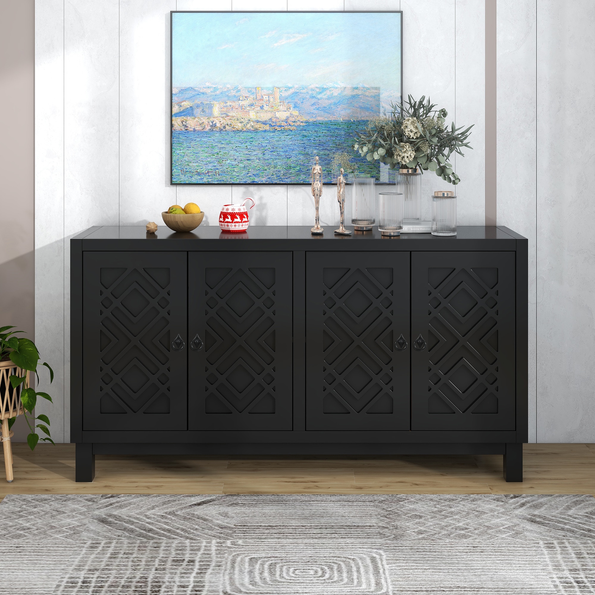 JIMSMAISON JMTRSB16B Contemporary/Modern Black Rubberwood Sideboard