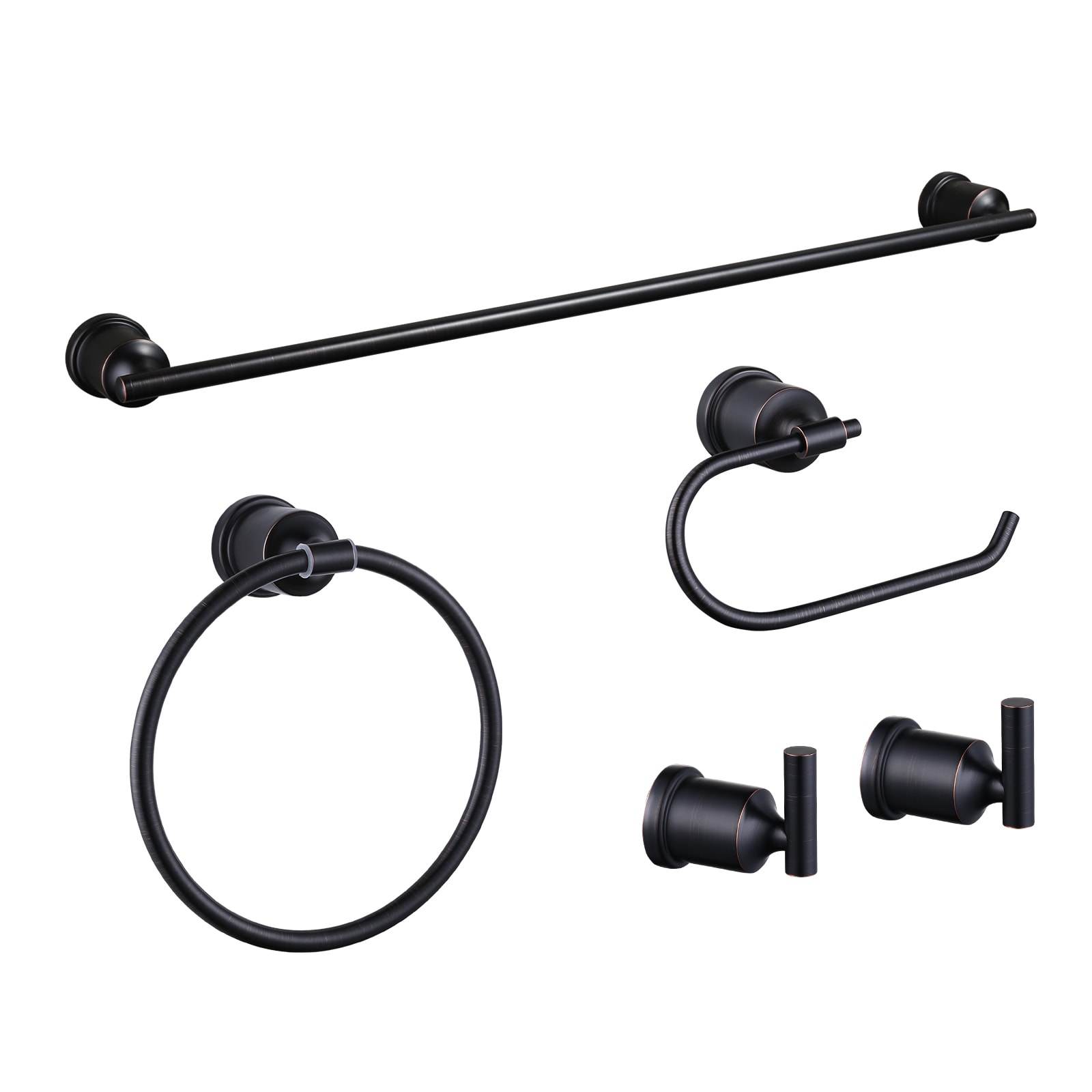 WOWOW 4030501RB 5 -Piece Oil Rubbed Bronze Decorative Bathroom Hardware Set Towel Bar, Toilet Paper Holder, Towel Ring ,Robe Hook Included