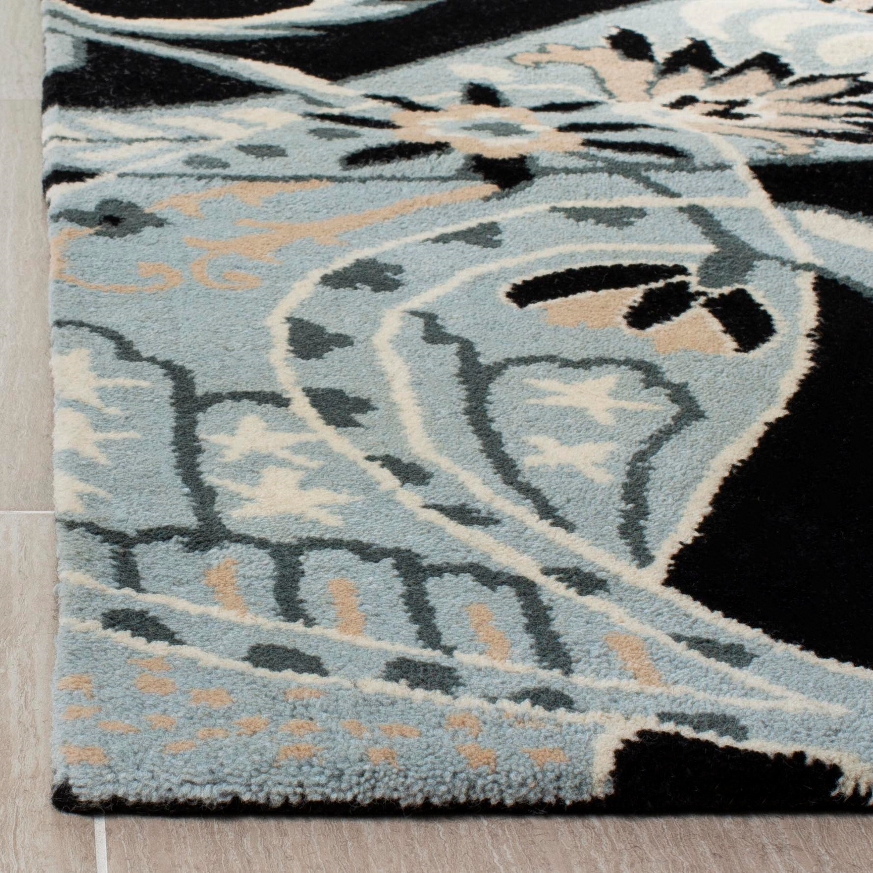 Hand-Tufted Black and Multicolor Wool Area Rug, 5' x 8'
