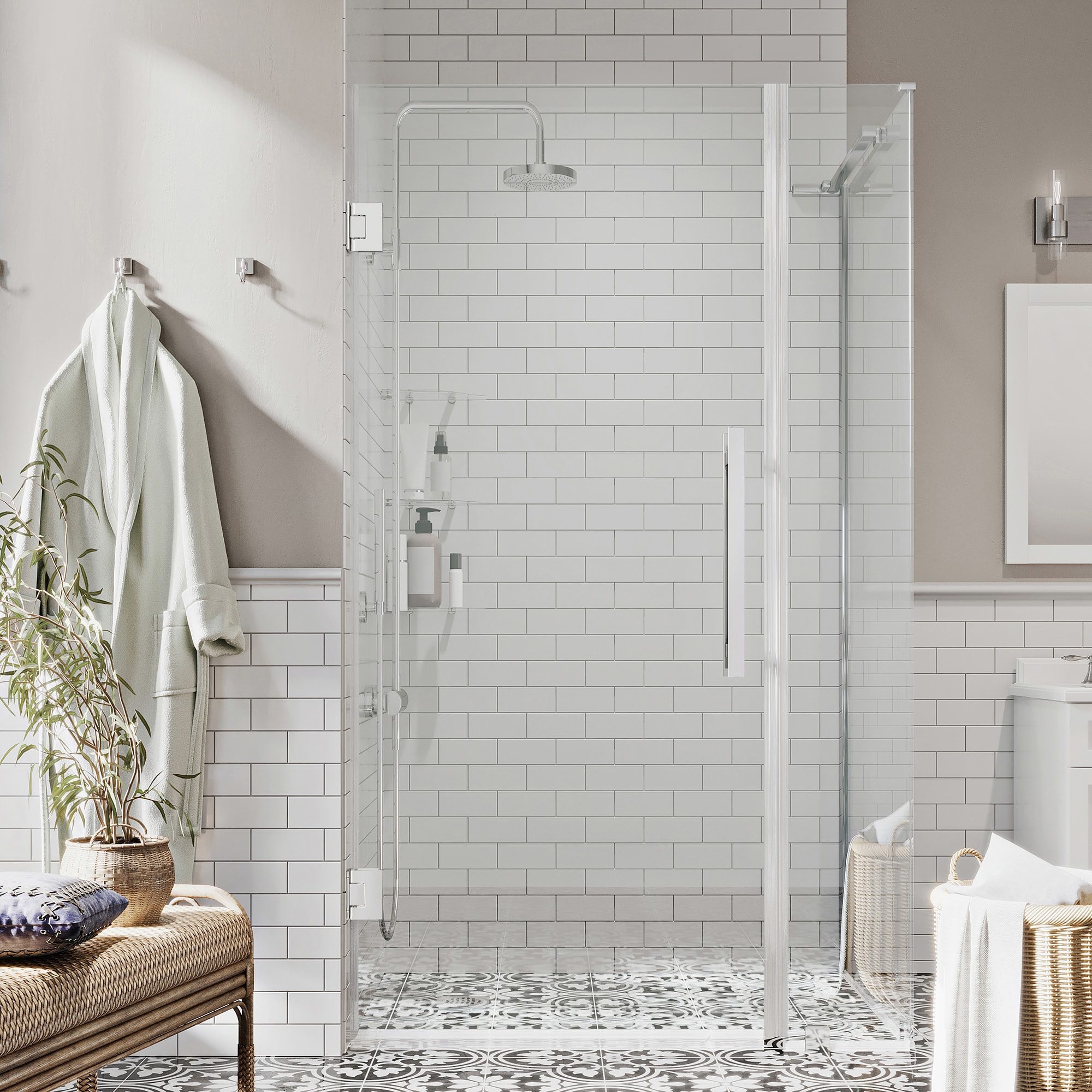 OVE Decors 828796081696 Tampa-Pro Polished chrome 29-13/16-in W x 72-in H Frameless Standard Pivot Shower door 5/16-in Thick Clear Glass