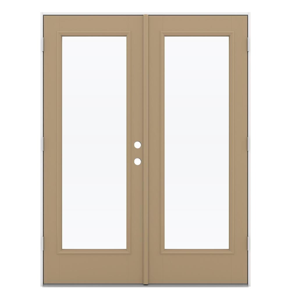 JELD-WEN French 72-in x 80-in 4-9/16-in Low-e Warm Wheat Fiberglass French Left-Hand Outswing Double Patio Door