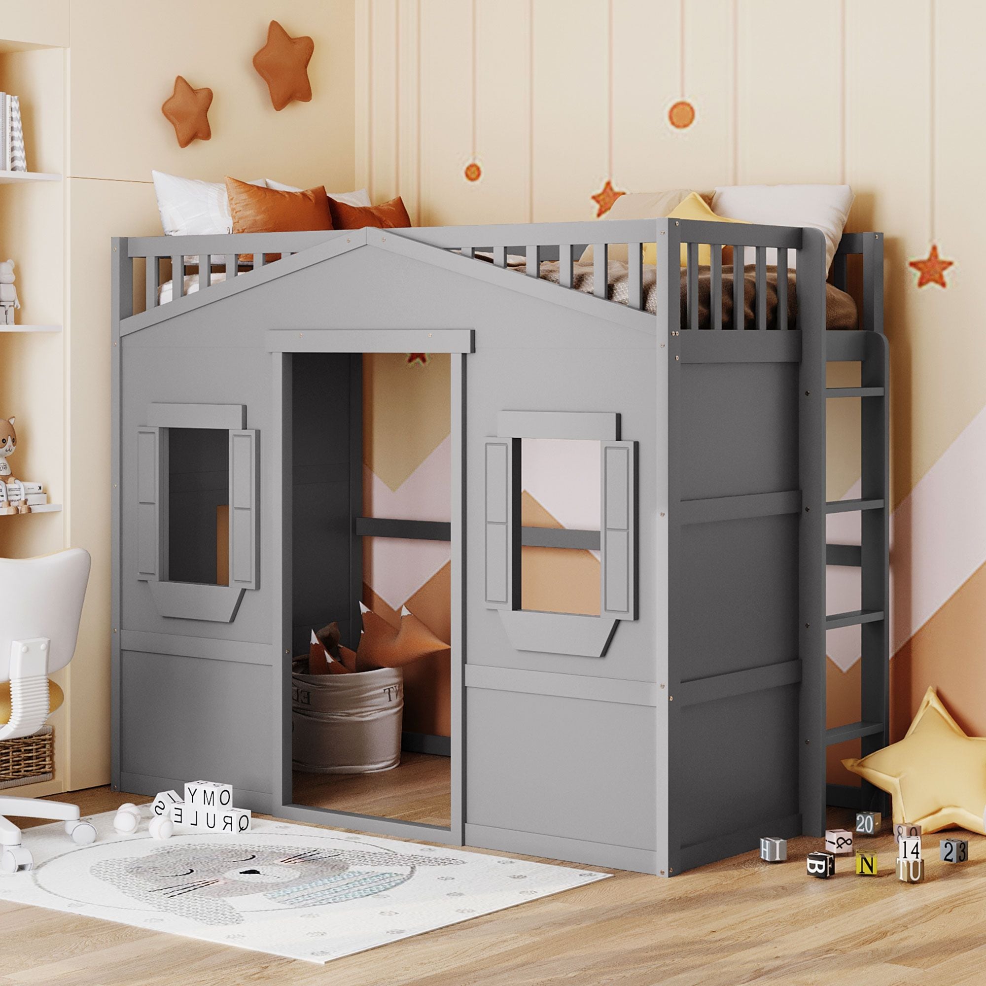 Yiekholo LL-1788AAE Gray Twin loft Bunk Bed