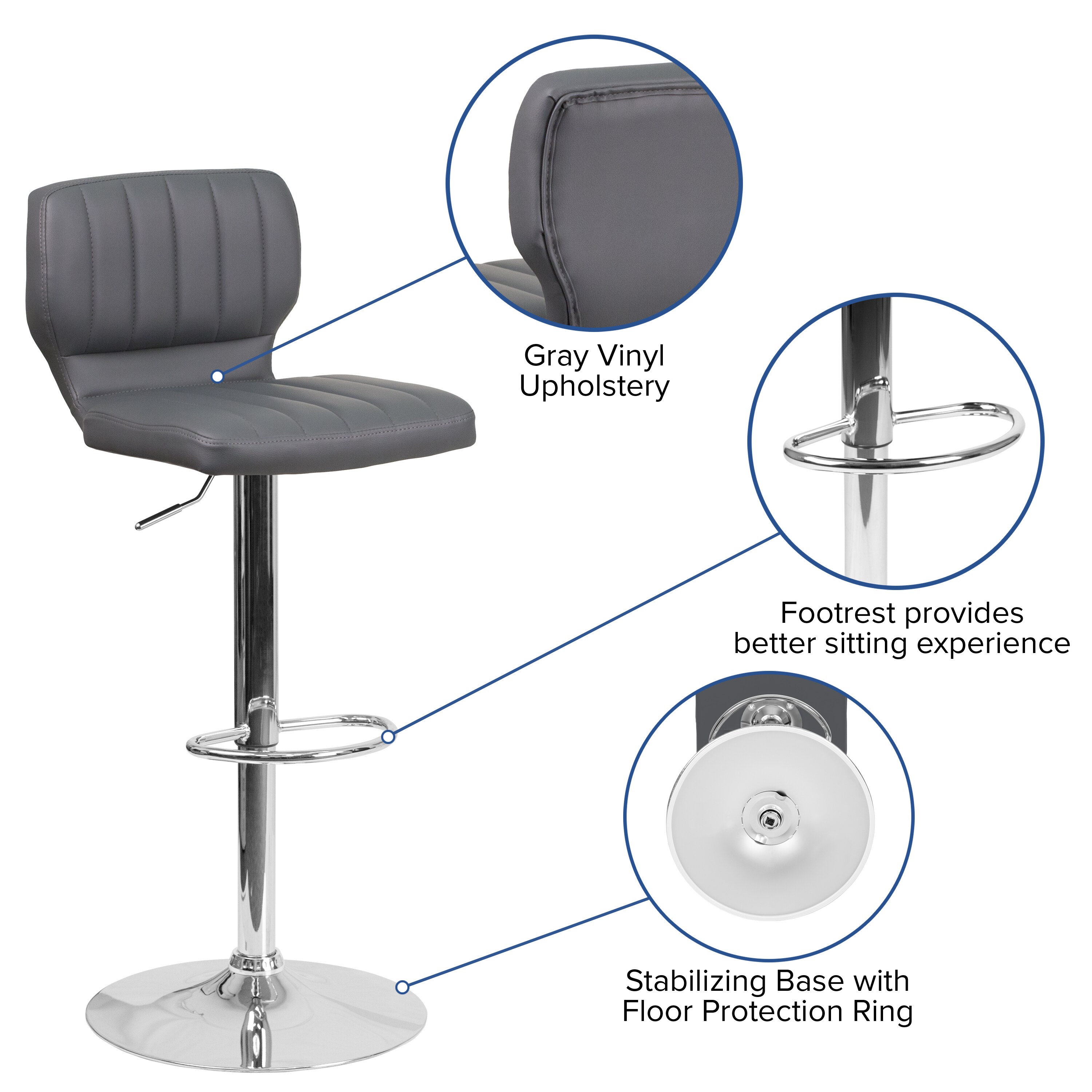 Elevate Gray Vinyl and Chrome Adjustable Swivel Barstool