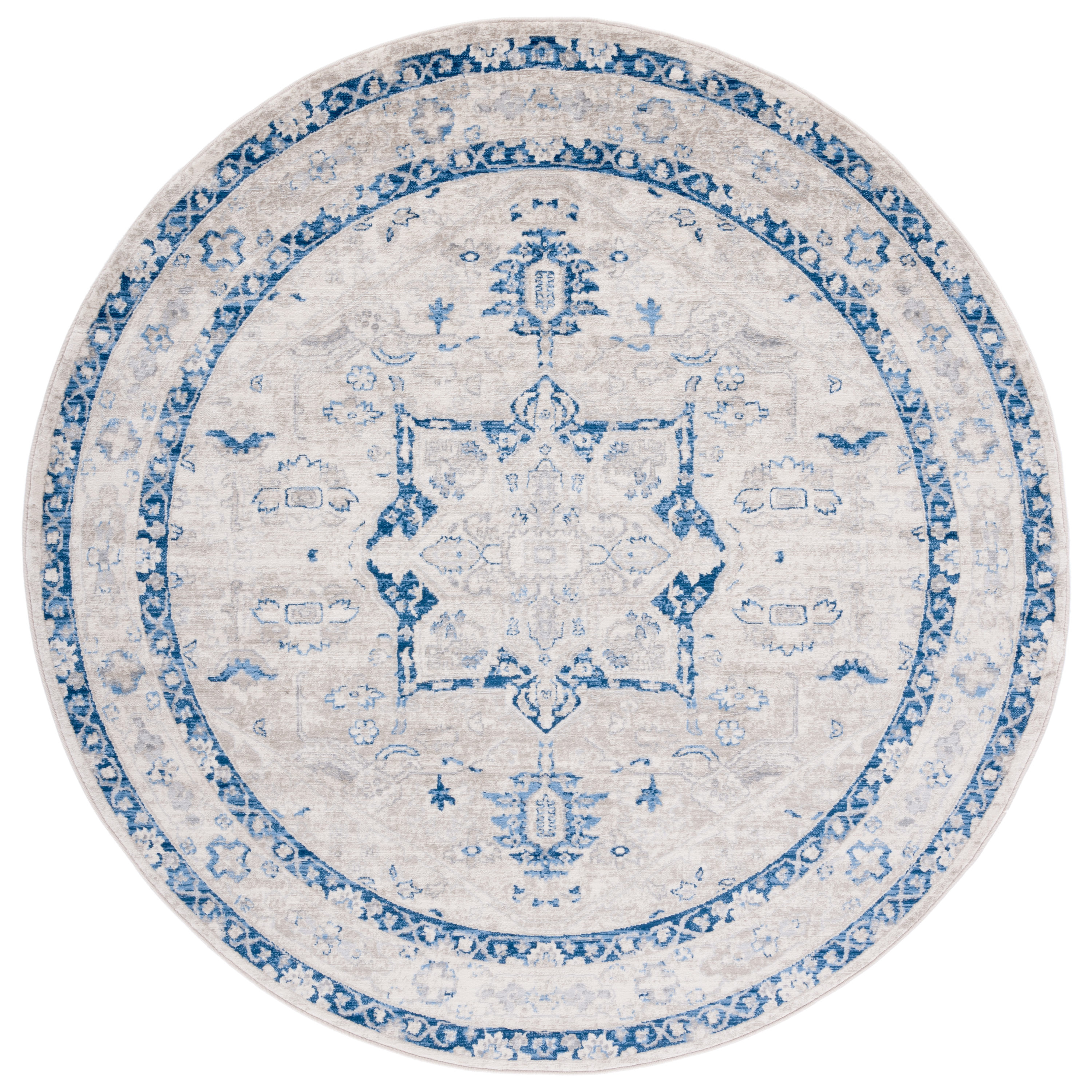 Safavieh BNT852C-7R Brentwood Vessie 7 x 7 (ft) Loomed Polypropylene Beige/Blue Round Indoor Abstract Farmhouse/Cottage Area rug