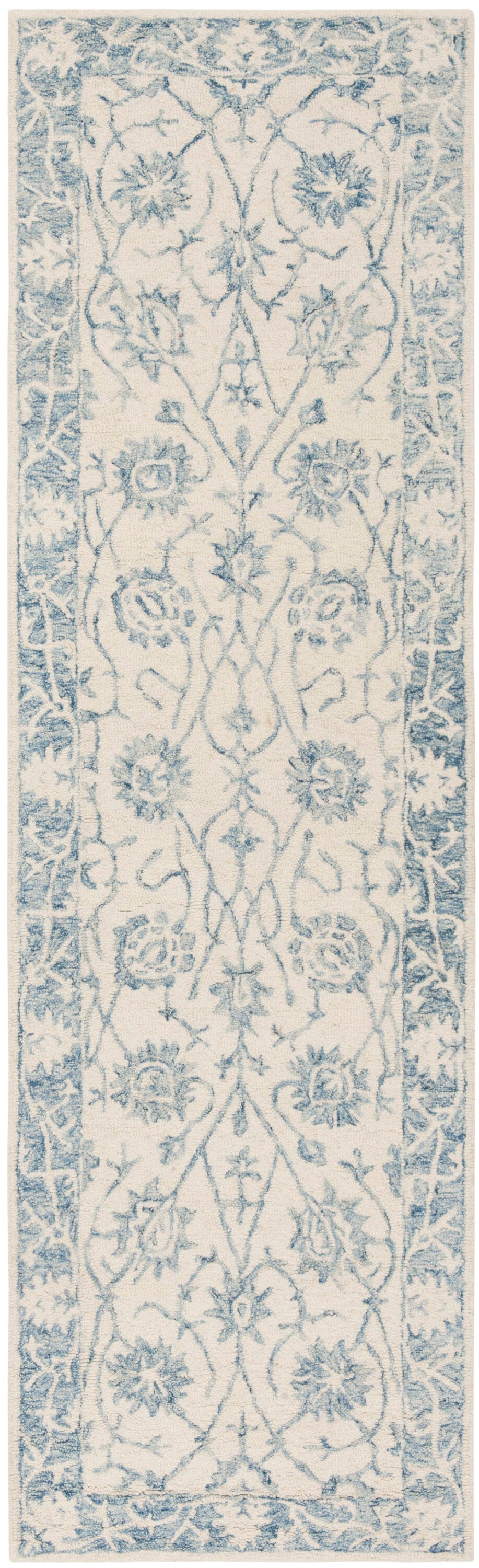 Elegant Ivory Floral Hand-Tufted Wool Runner Rug