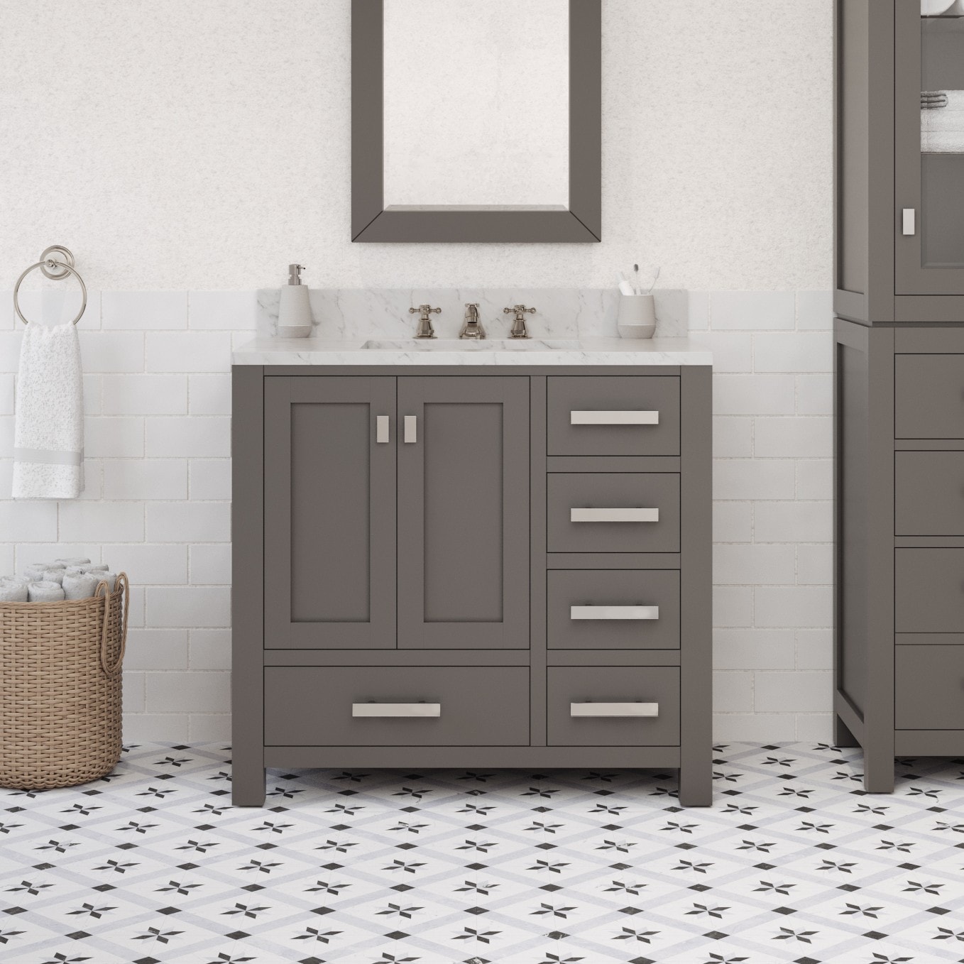 Water Creation Madison 36-in Cashmere Grey Undermount Single Sink Bathroom Vanity with Carrara White Marble Top (Fully Assembled)