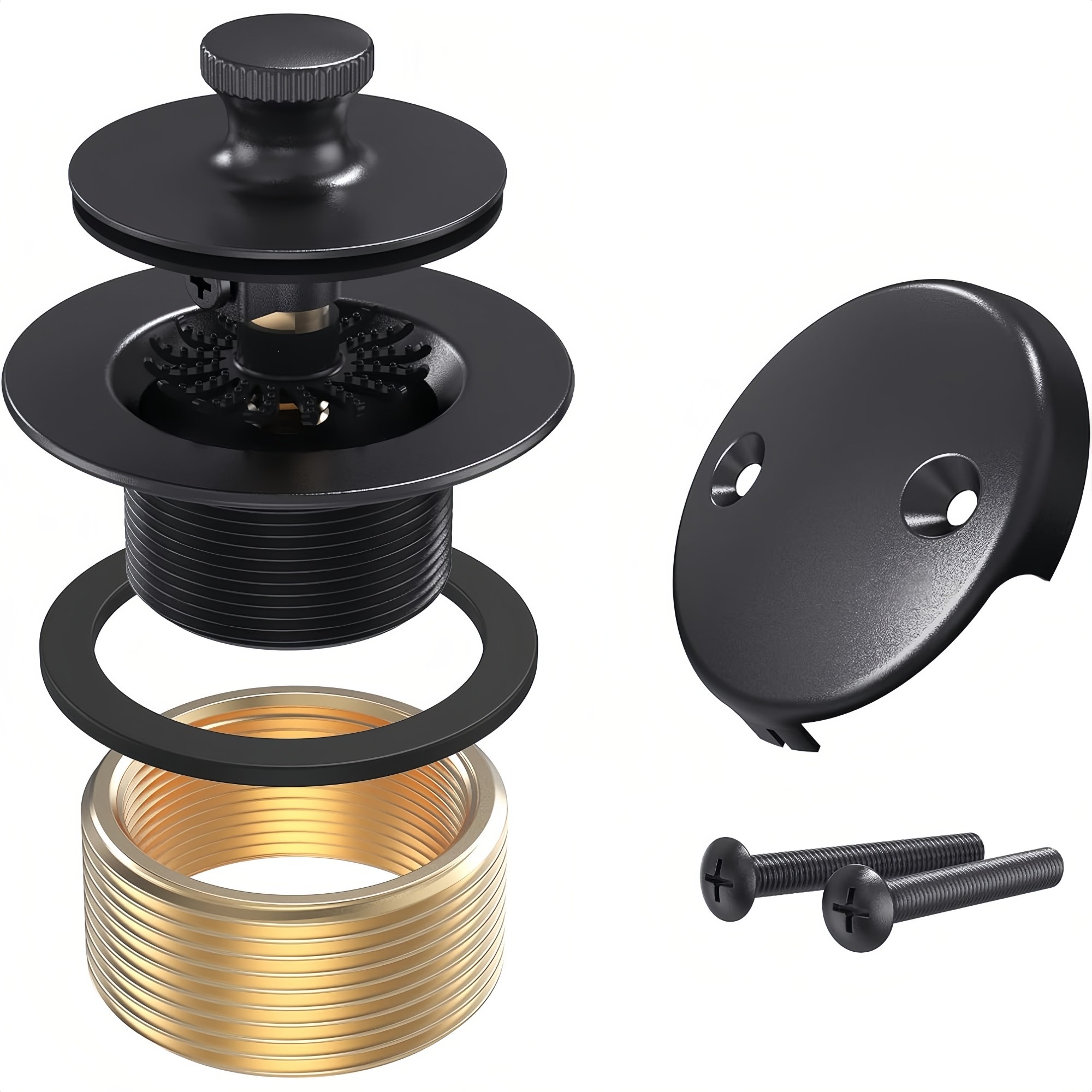 Numhew Universal 1-3/8 in to 1-1/2 in Lift and Turn Hair Filter Matte Black Tub Drain and Overflow Kit