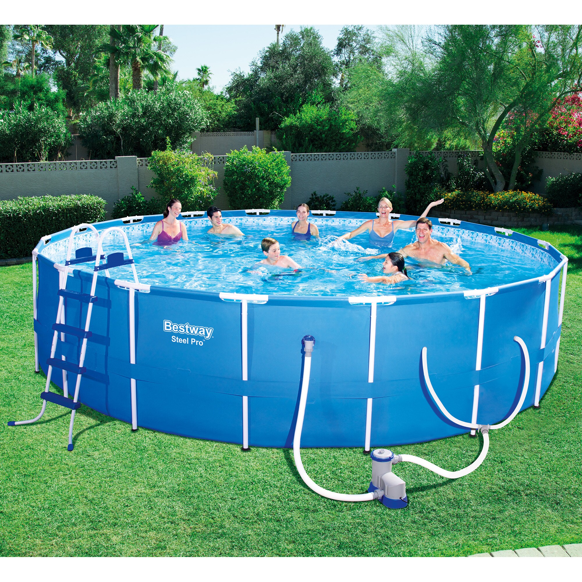 Bestway 18-ft x 18-ft x 48-in Metal Frame Round Above-Ground Pool with ...