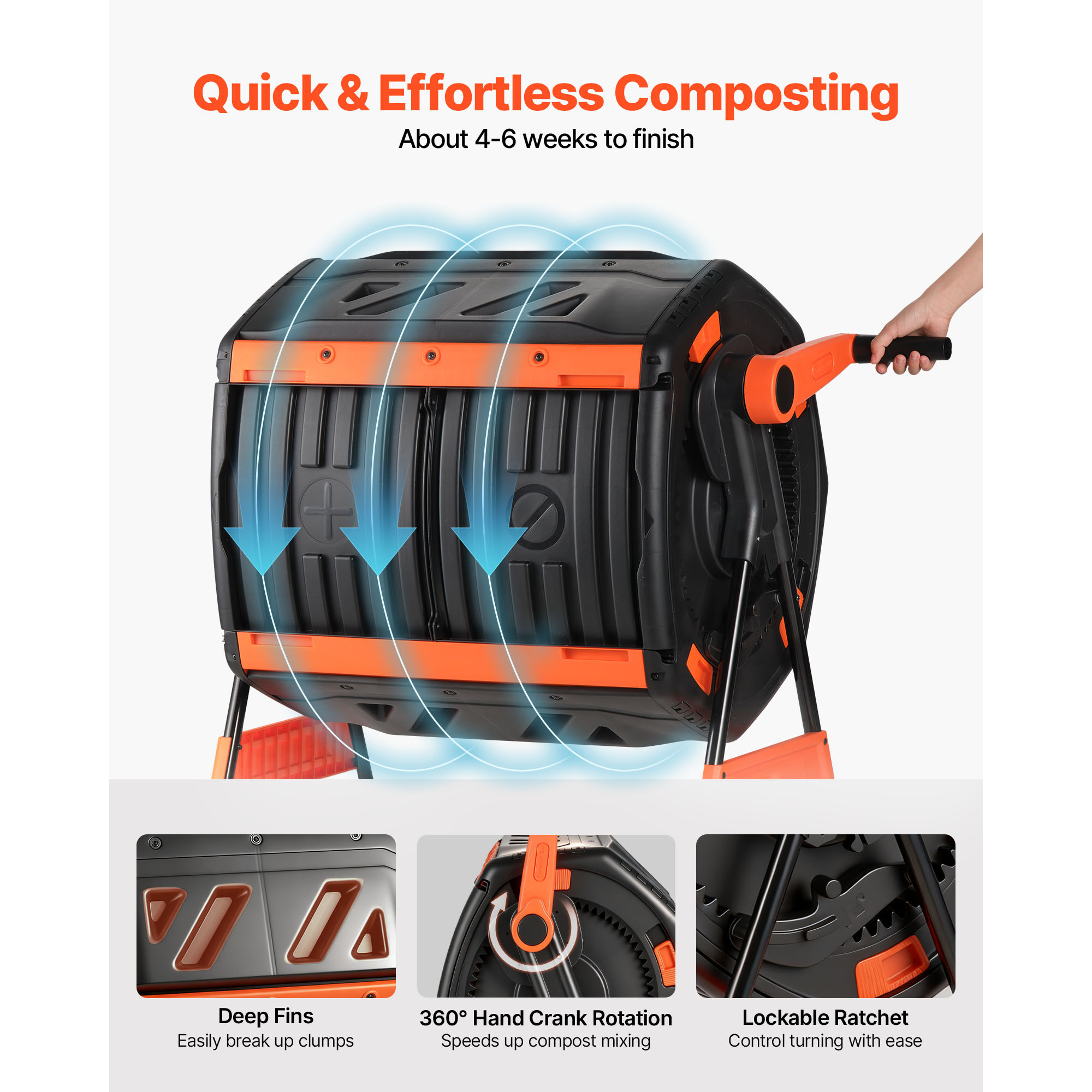 VEVOR 53 Gallon Dual Chamber Compost Tumbler With Aeration System 2 Sliding Doors Large Outdoor Rotating Bin For Garden And Kitchen Waste