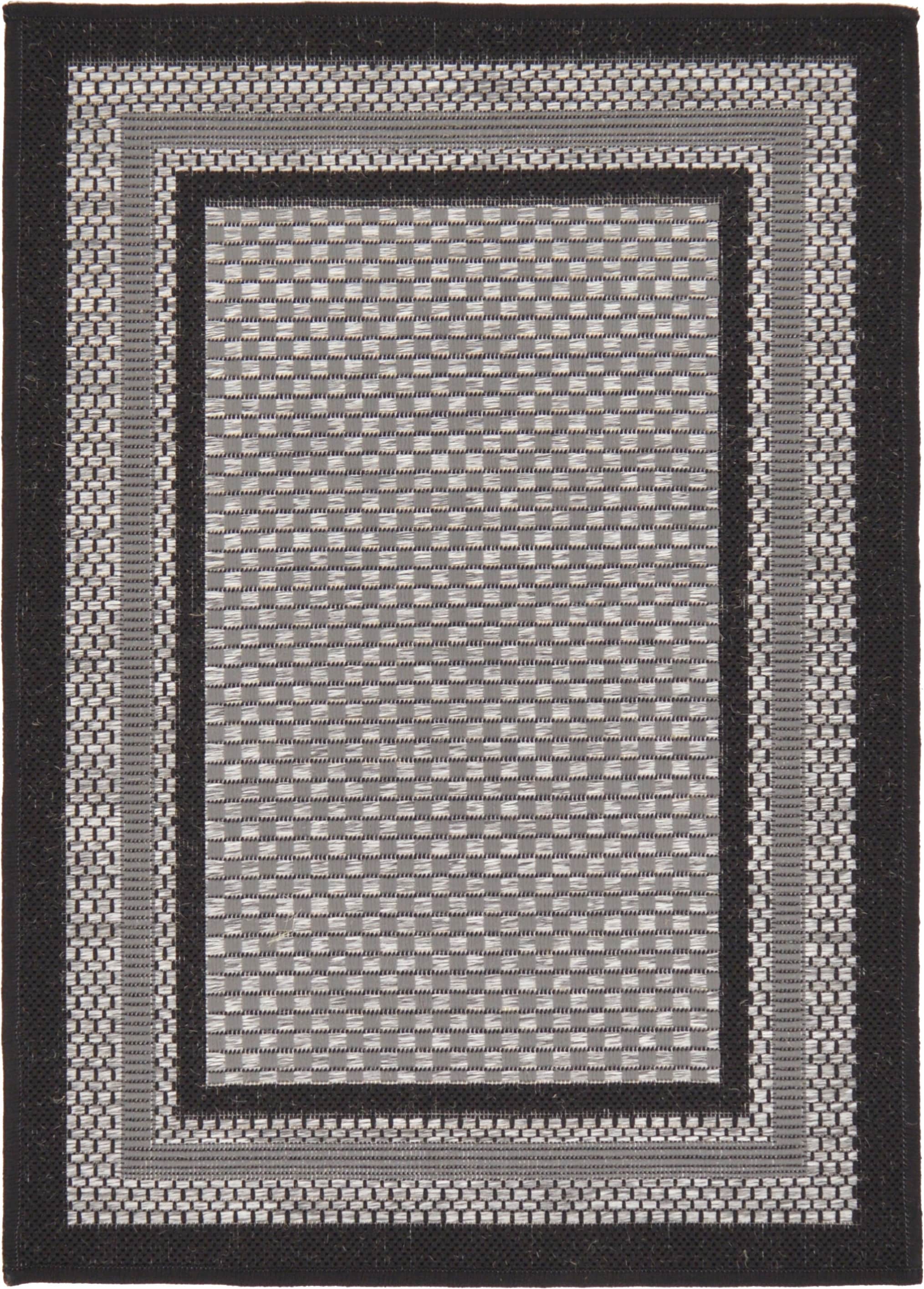 Unique Loom 3127207 Multi Border Outdoor 2 x 3 (ft) Loomed Polypropylene Gray/Black Rectangular Indoor/Outdoor Geometric Area rug