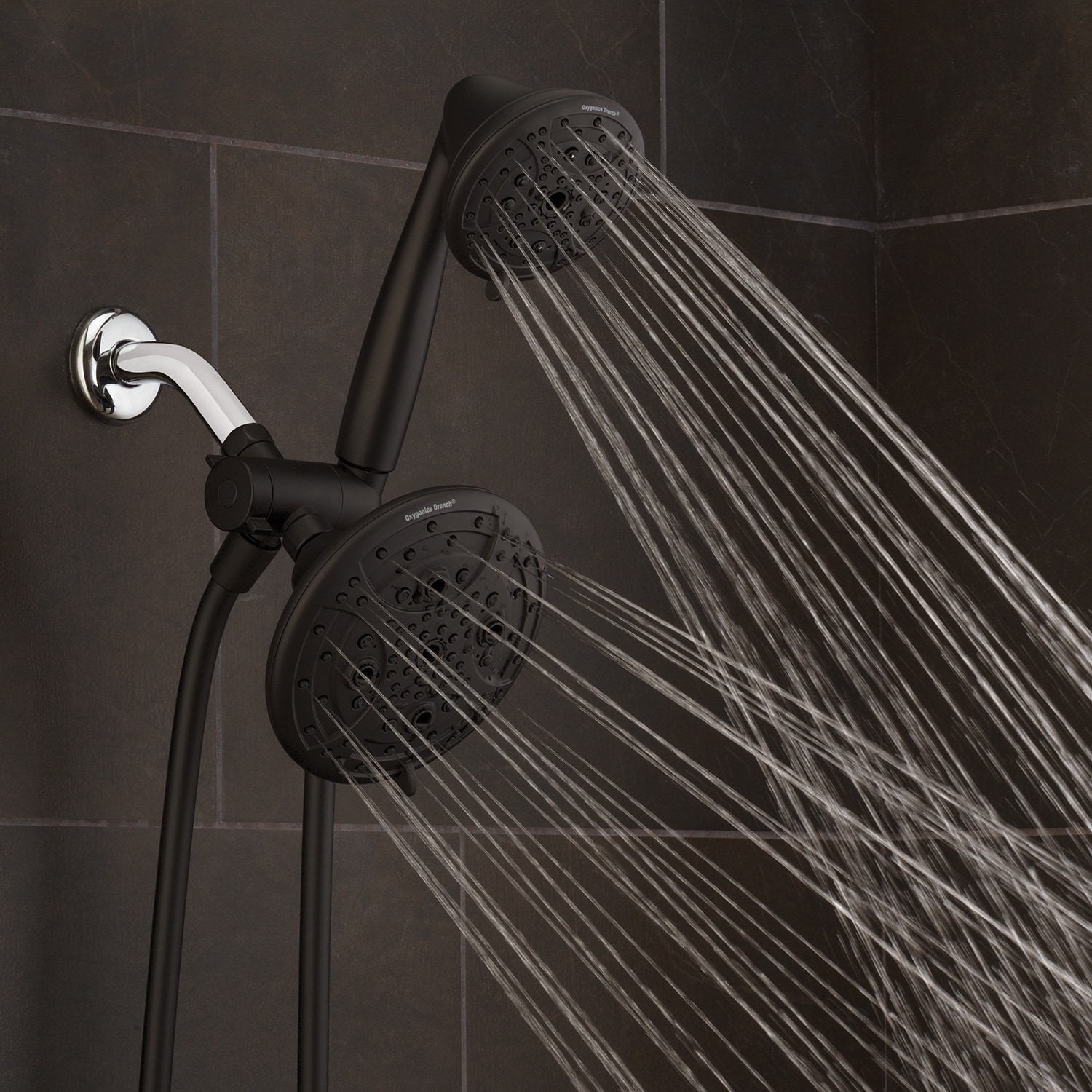 Oxygenics Drench Matte Black Round Rain Shower Head Dualcombo Shower