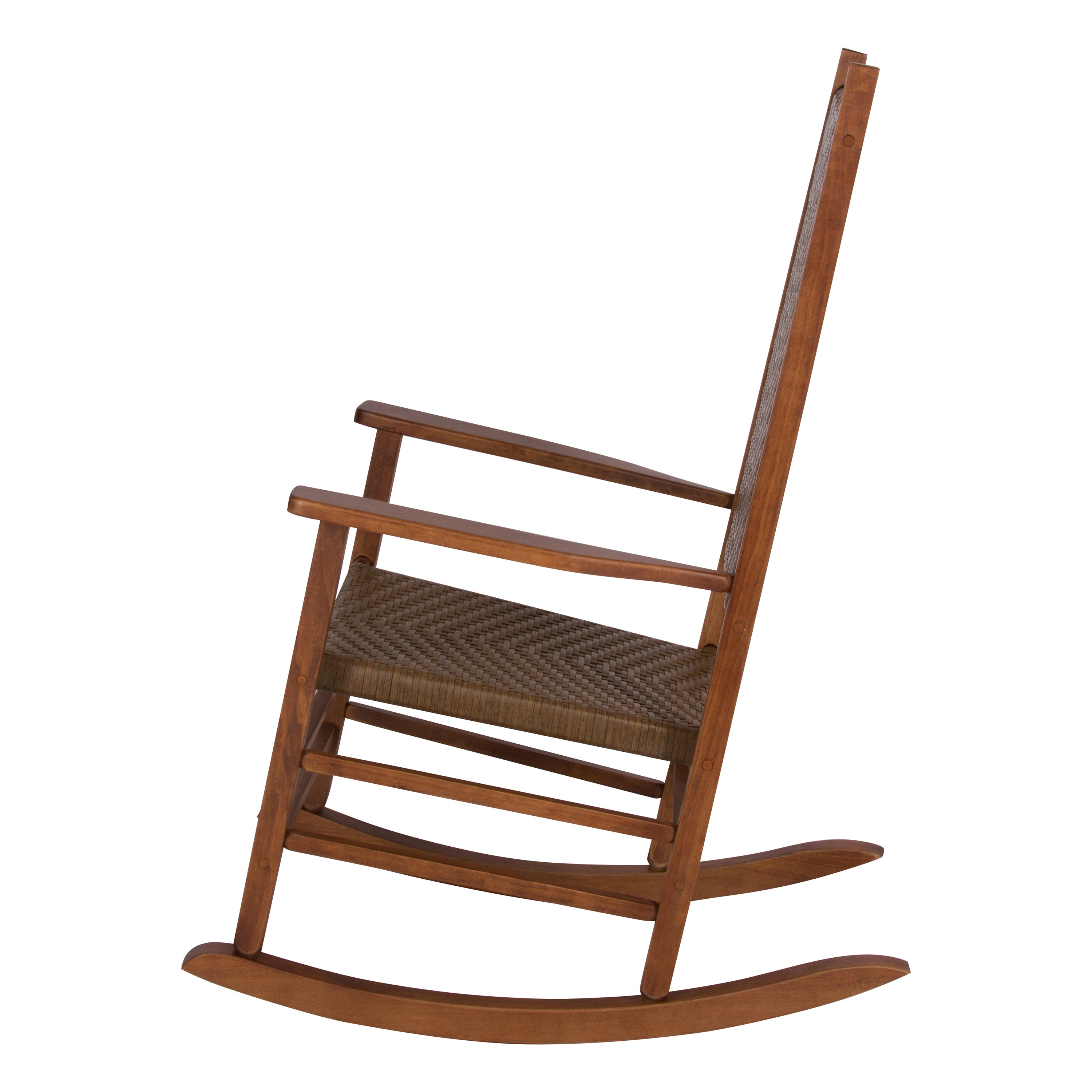 Classic Oak Wood Rocking Chair with Woven Seat in Brown