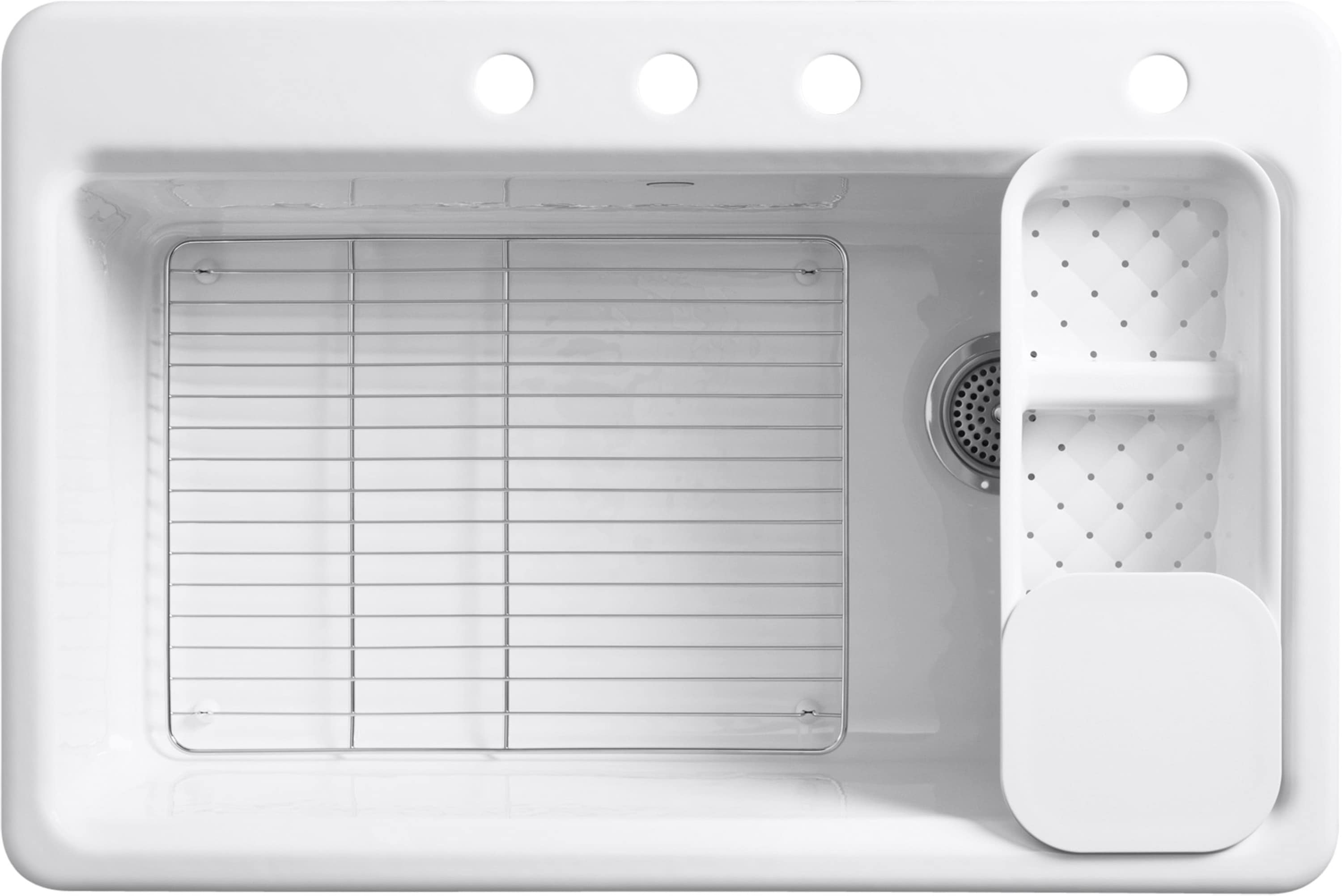 KOHLER Riverby White Cast Iron 33 in. 4-Hole Double Bowl Drop-In Kitchen Sink