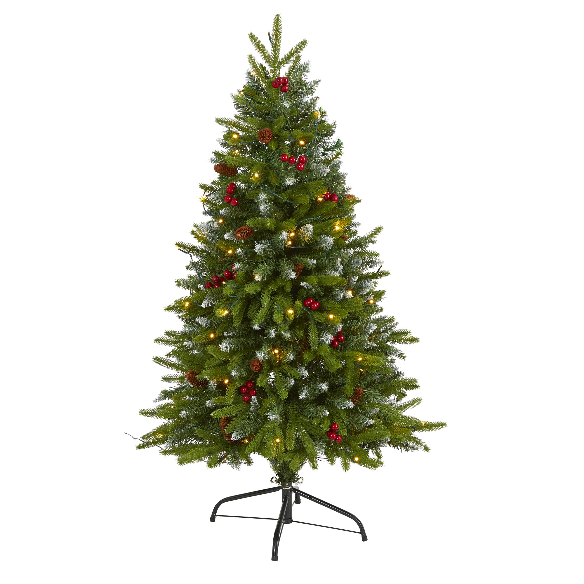 Nearly Natural 4-Ft Spruce Pre-Lit Traditional Flocked Artificial Christmas Tree 100 Constant White Clear Led Lights In The Artificial Christmas Trees Department At Lowes.com